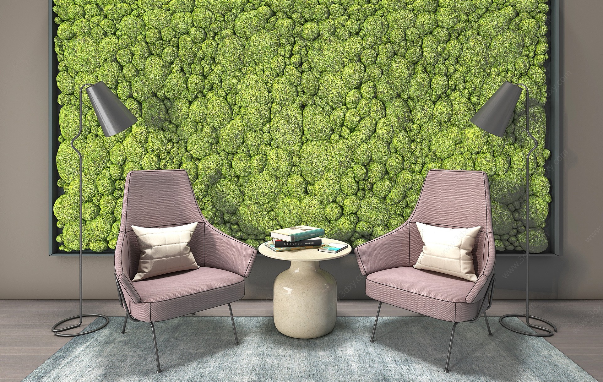 绿苔植物墙休闲椅组合3D模型