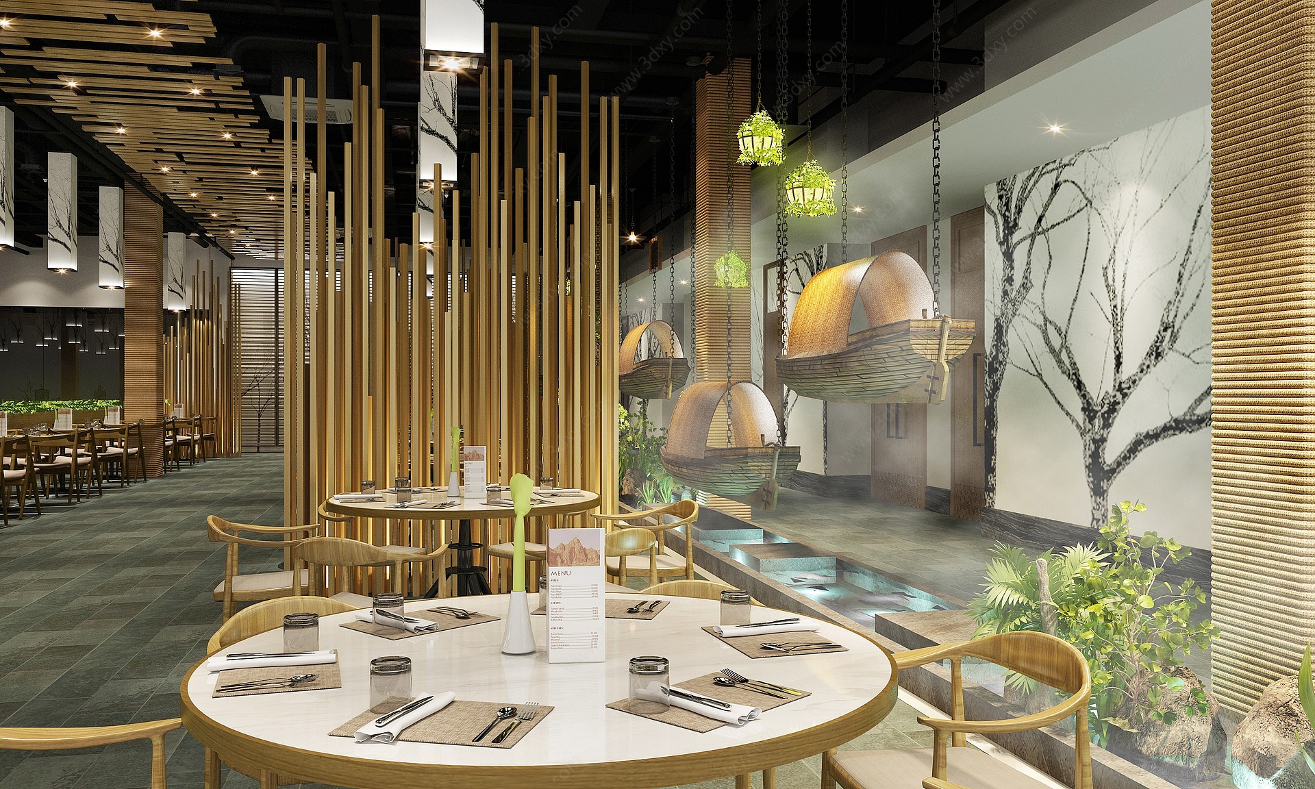 新中式餐厅大厅3D模型