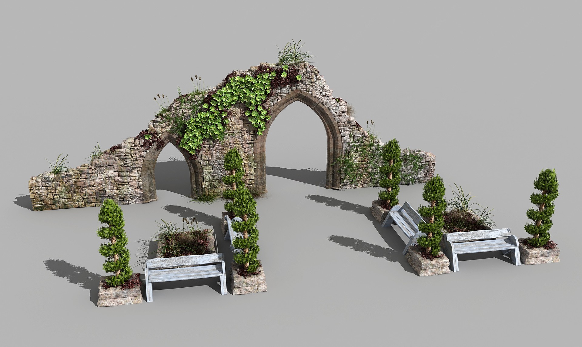 现代景墙景观建筑3D模型
