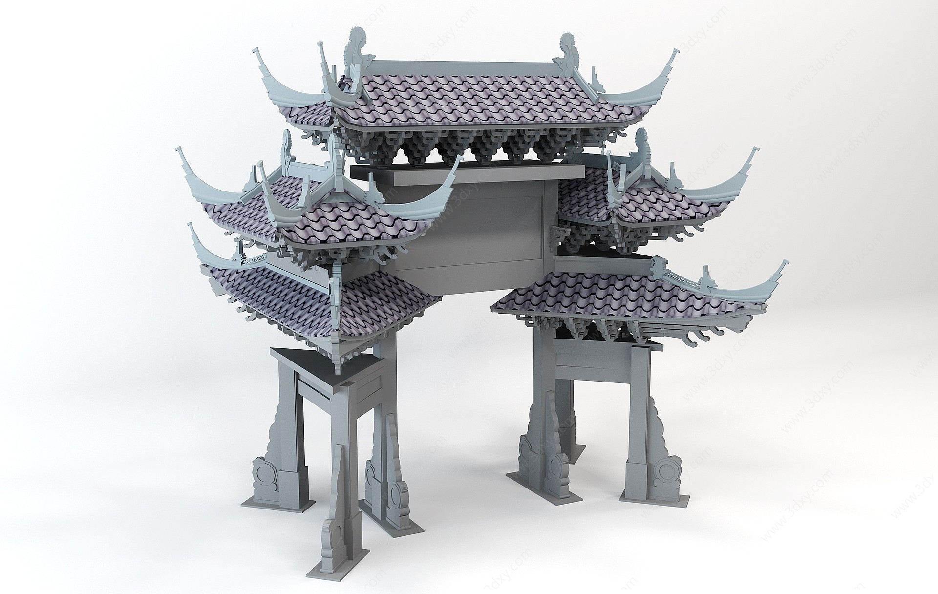 中式牌坊牌楼屋檐古建筑3D模型