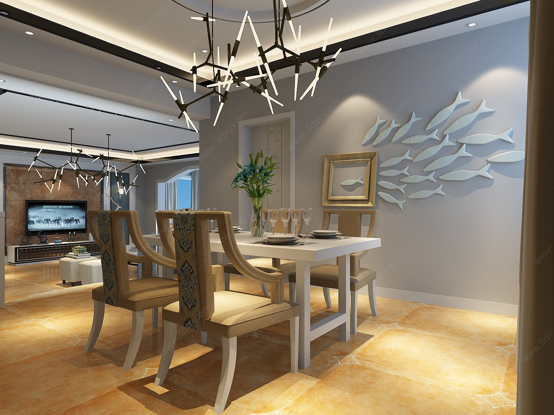现代家居客餐厅3D模型
