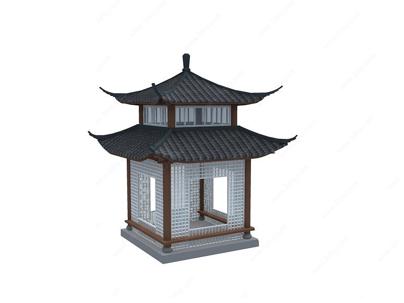 中式古建四角亭3D模型