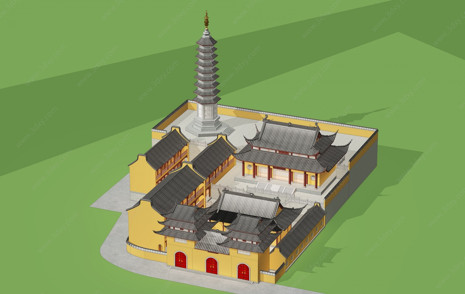 中式古建筑寺庙塔楼3D模型
