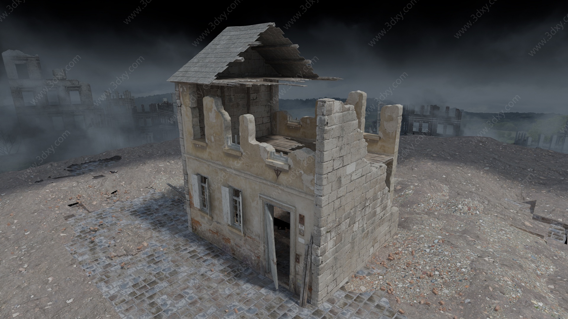 废墟战场破房子破门瓦砾3D模型
