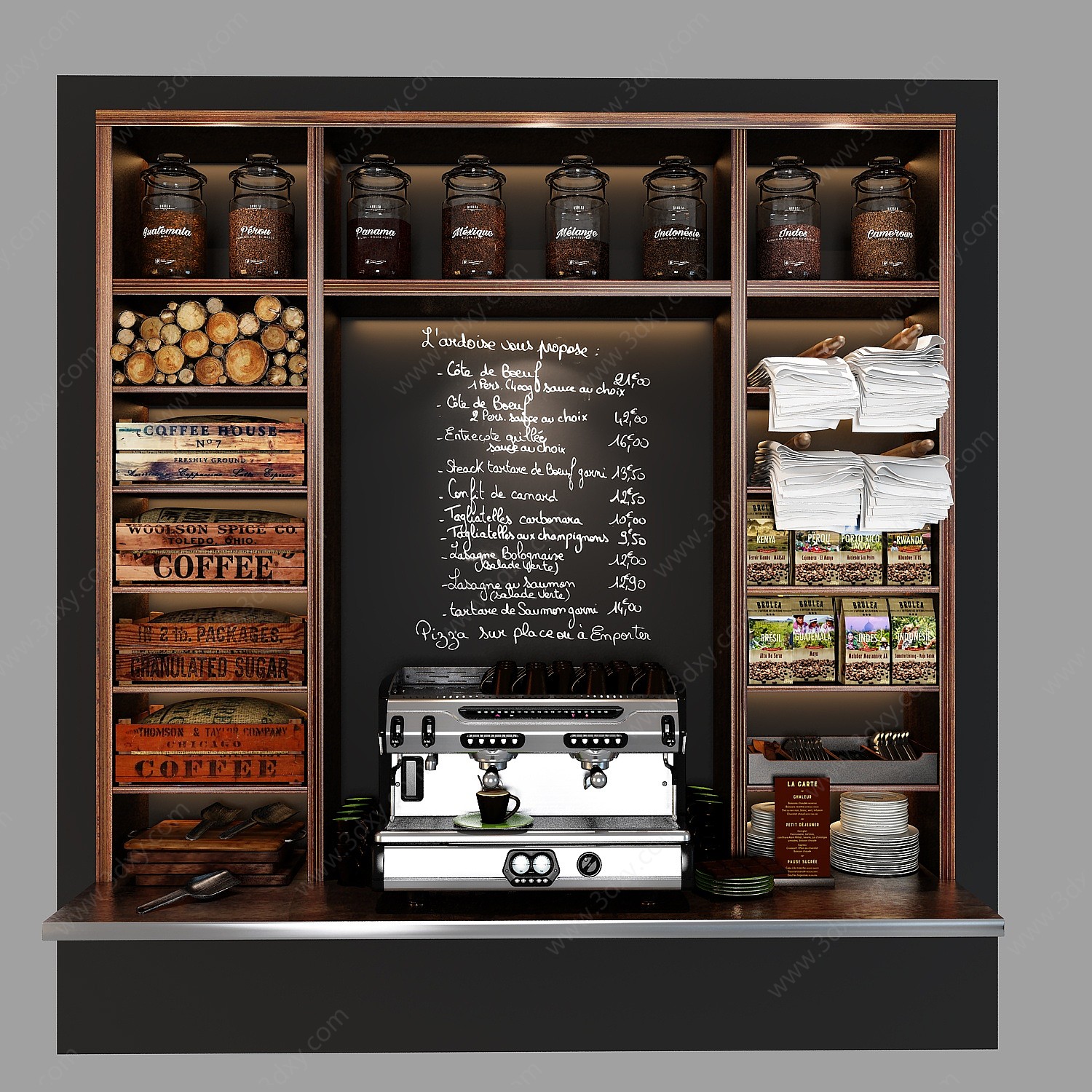 美式咖啡机墙饰柜架组合3D模型