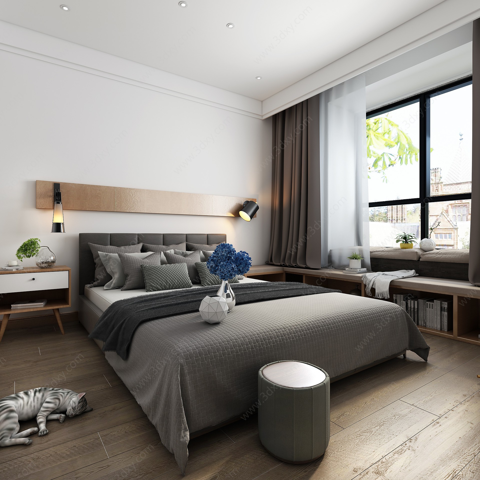 现代卧室现代双人床3D模型