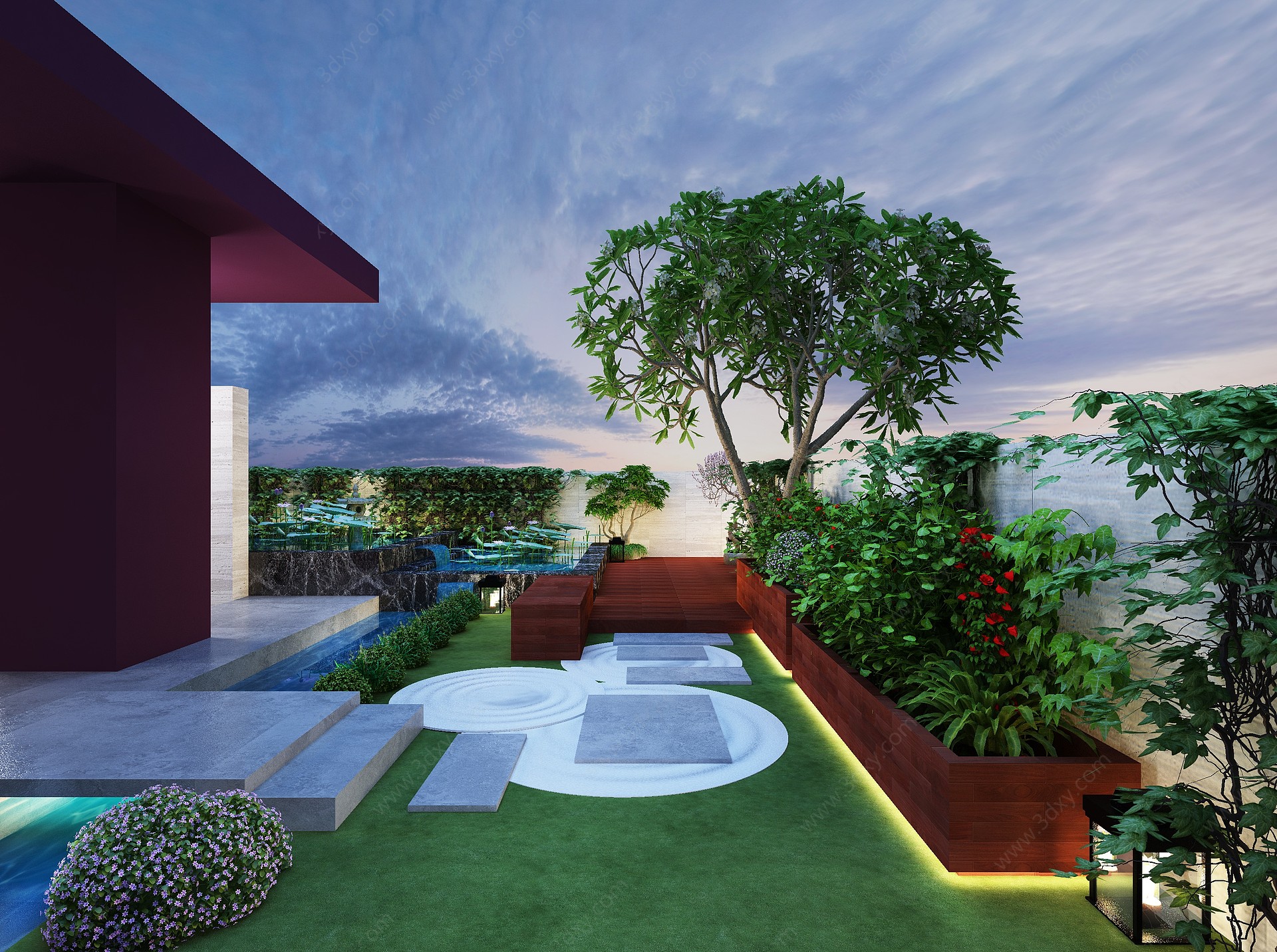 现代屋顶花园3D模型
