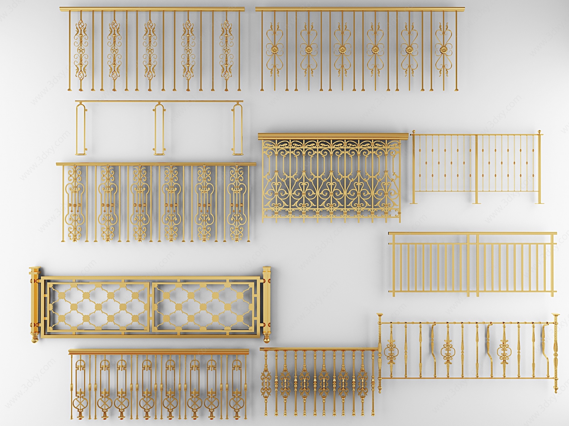 简欧栏杆楼梯扶手铁艺栏杆3D模型