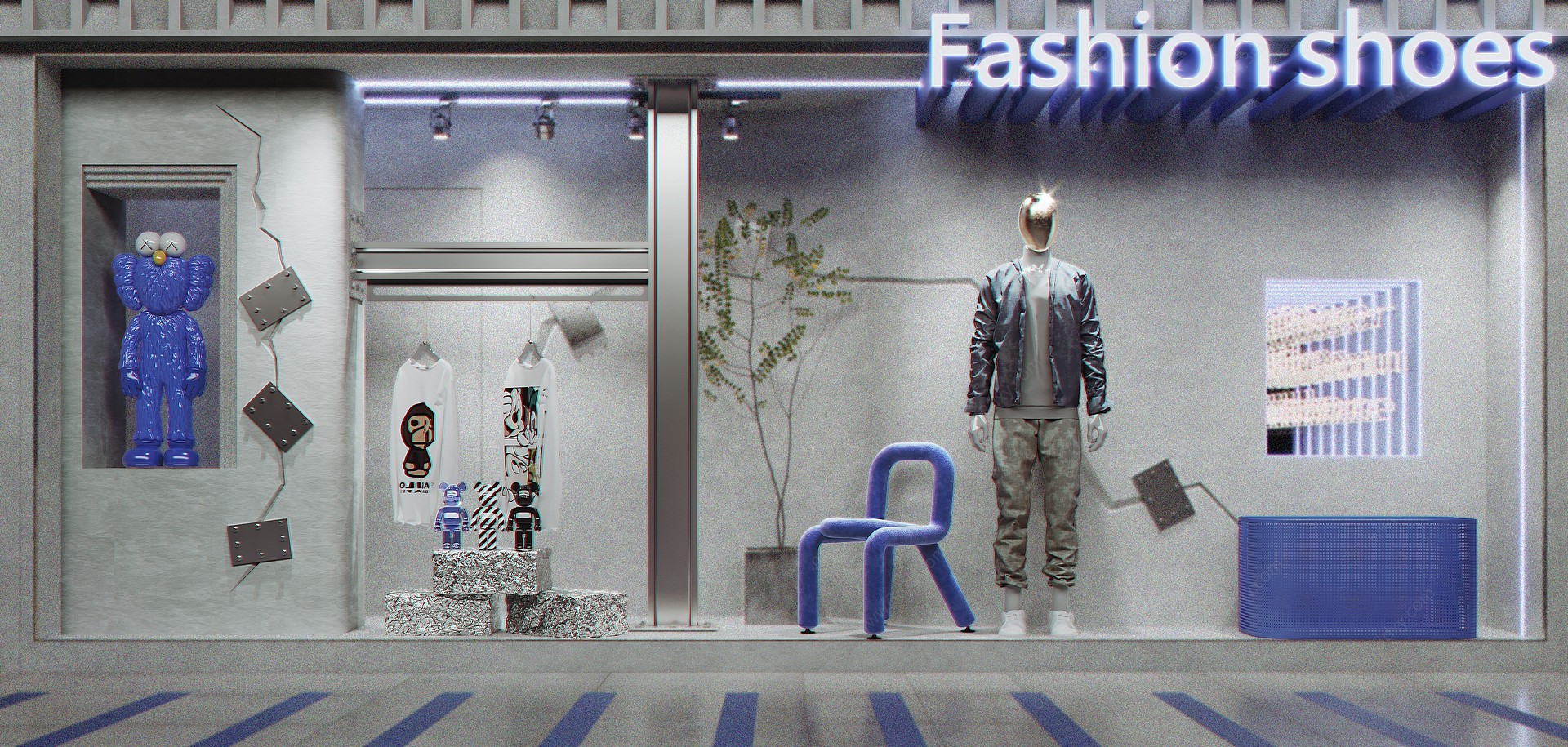 现代服装店橱窗3D模型