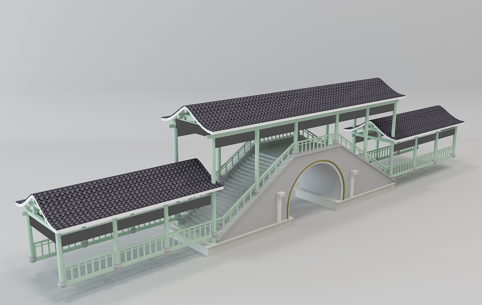 中式古建筑长廊观景台廊桥3D模型
