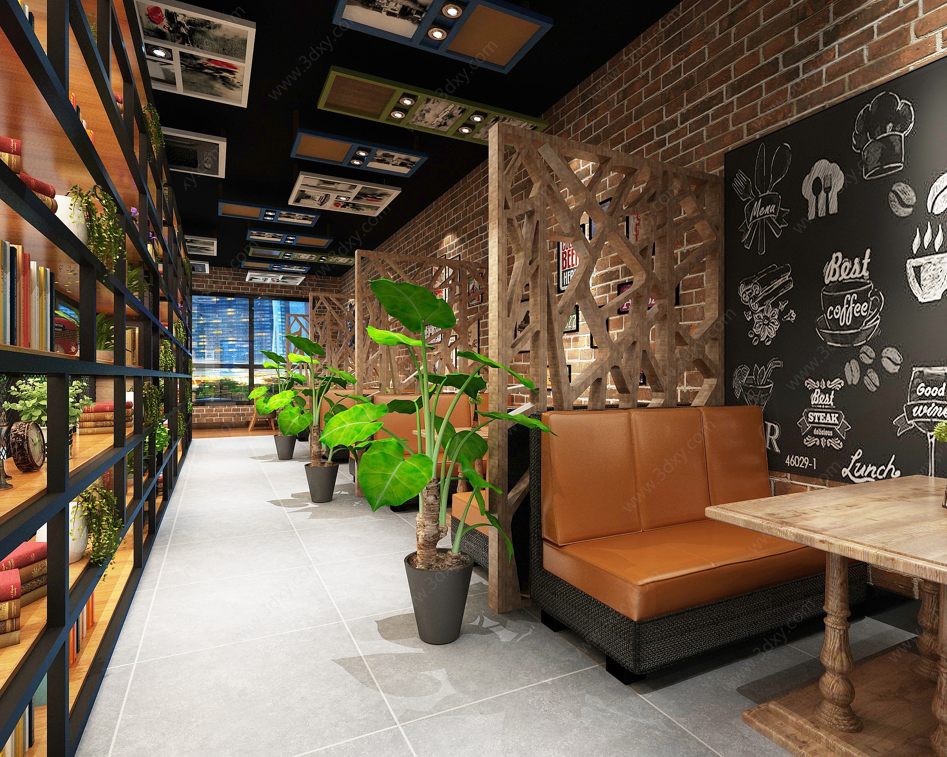 工业风咖啡甜品餐饮店3D模型