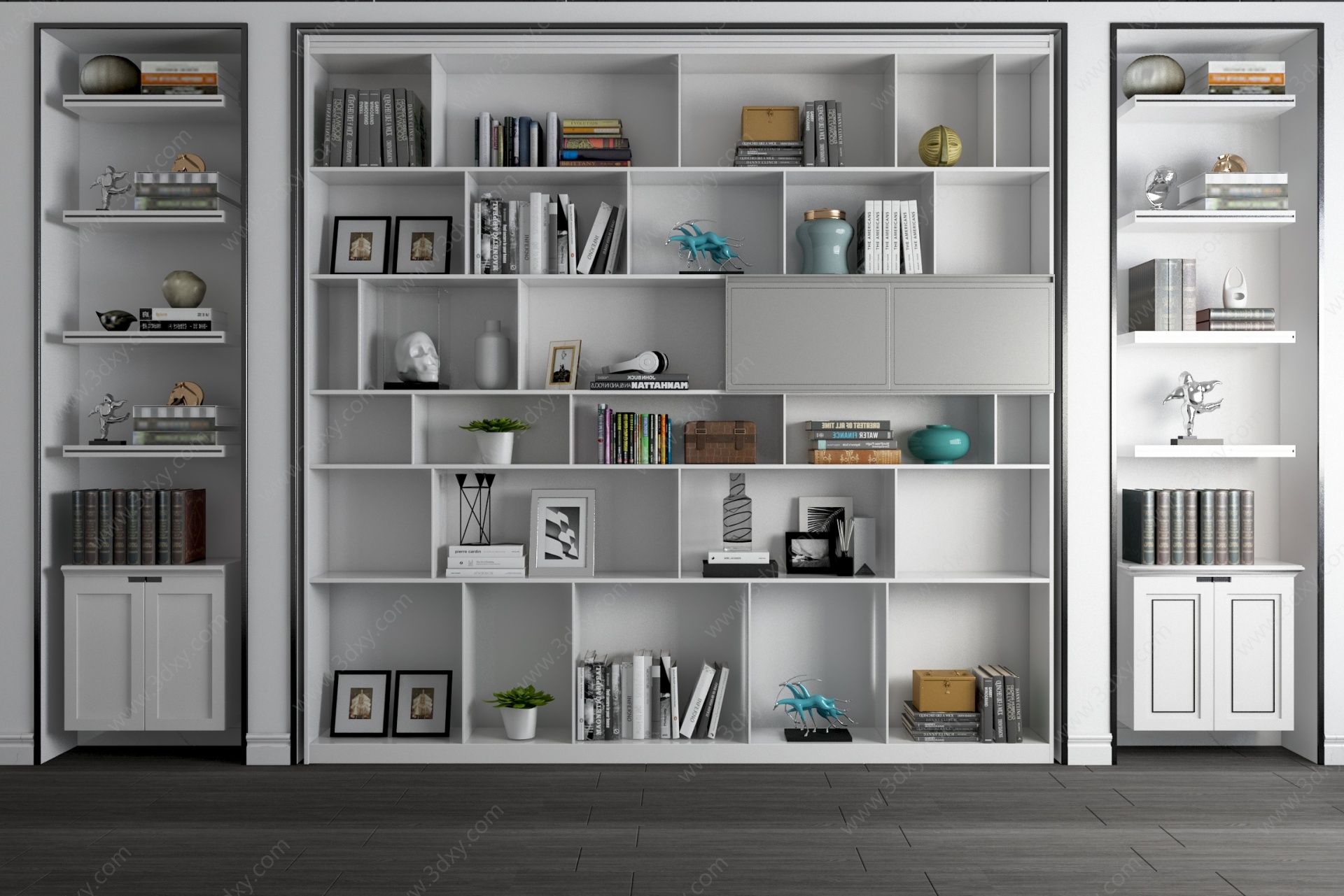 现代简约书柜实木书柜3D模型