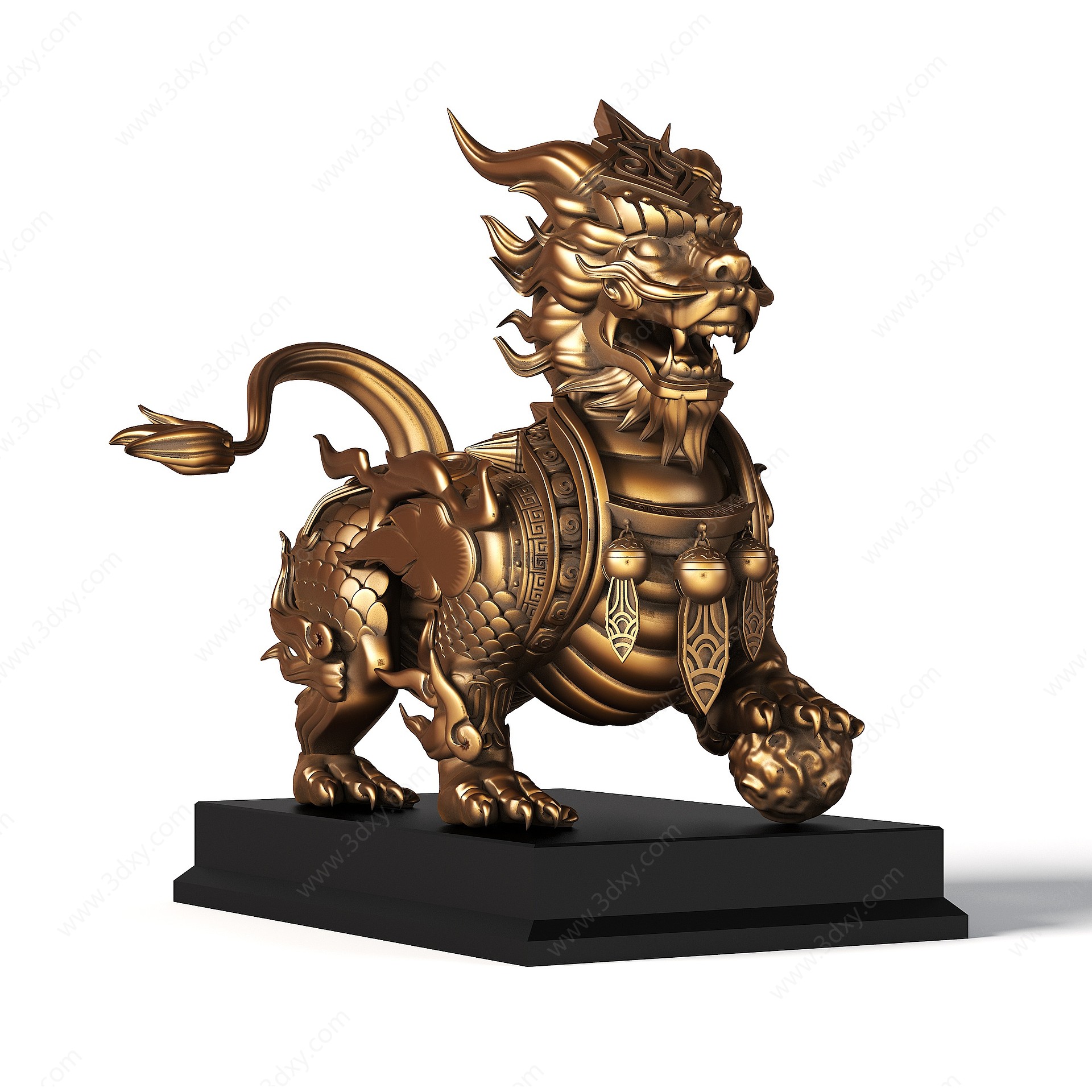 中式麒麟神兽雕塑装饰摆件3D模型