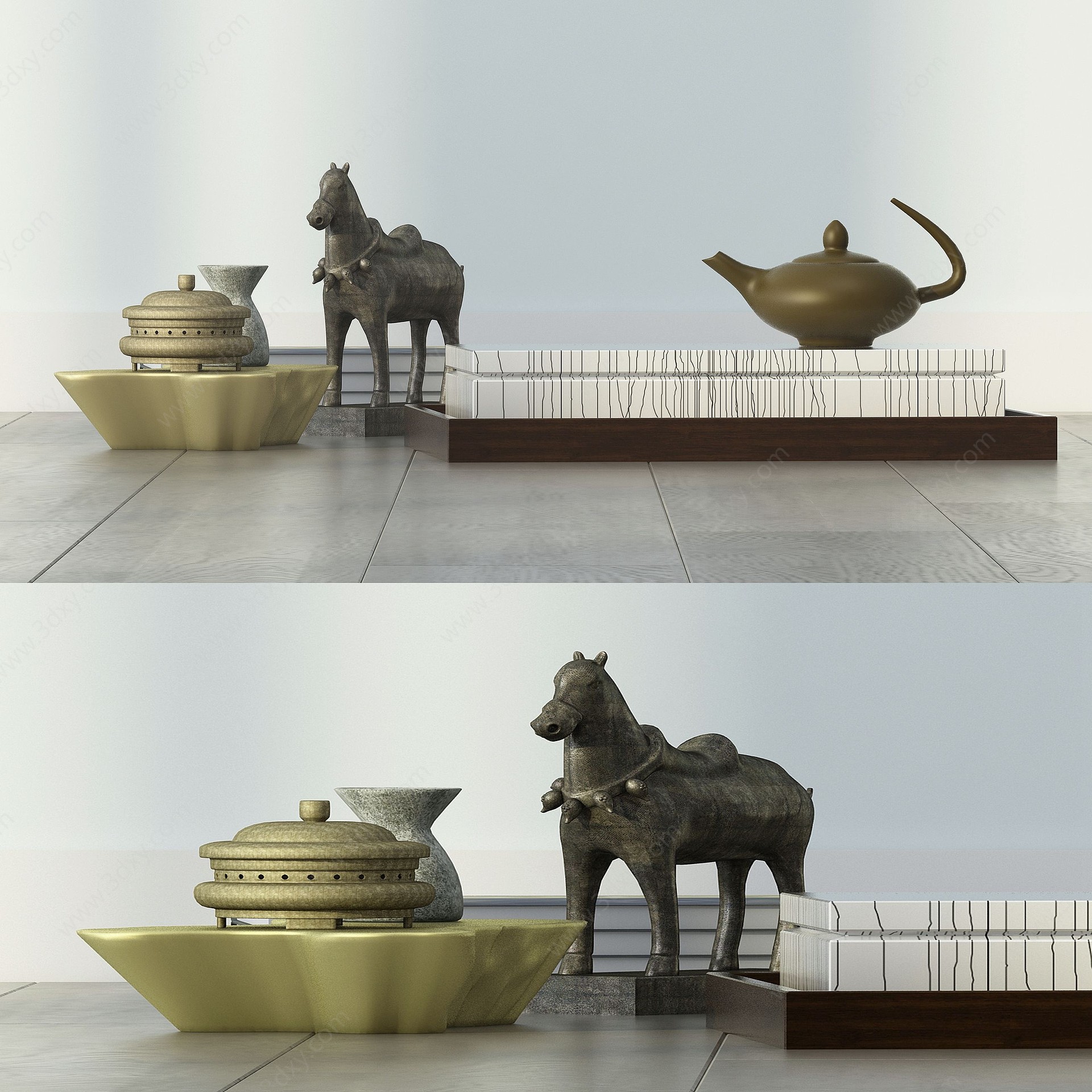 新中式马儿桌面摆件组合3D模型