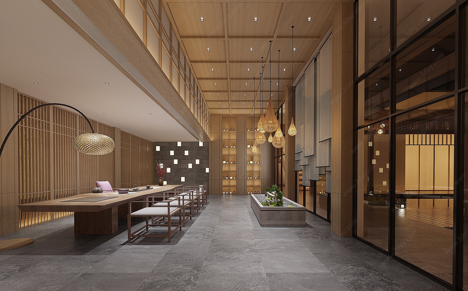 新中式民宿酒店休闲区3D模型