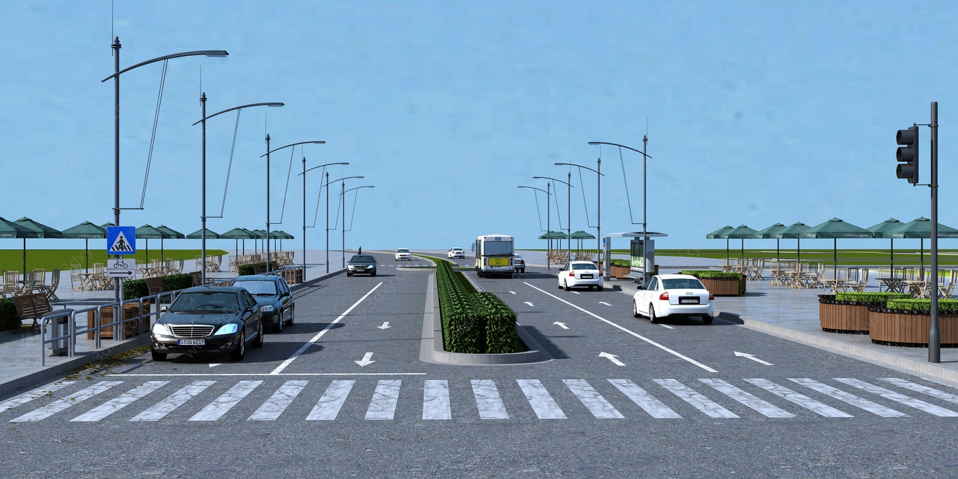 现代道路绿化3D模型