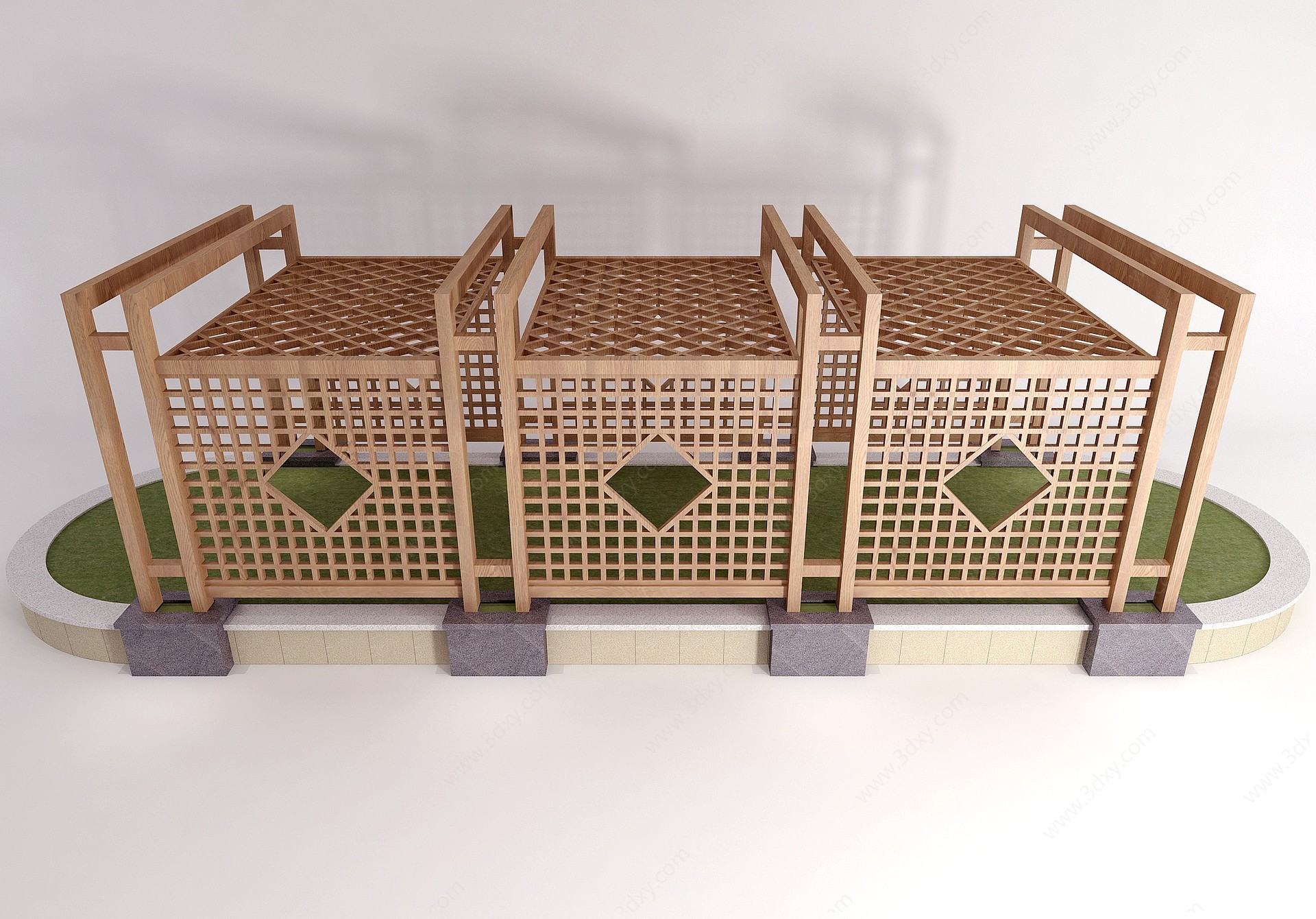 中式室外廊架木构件3D模型