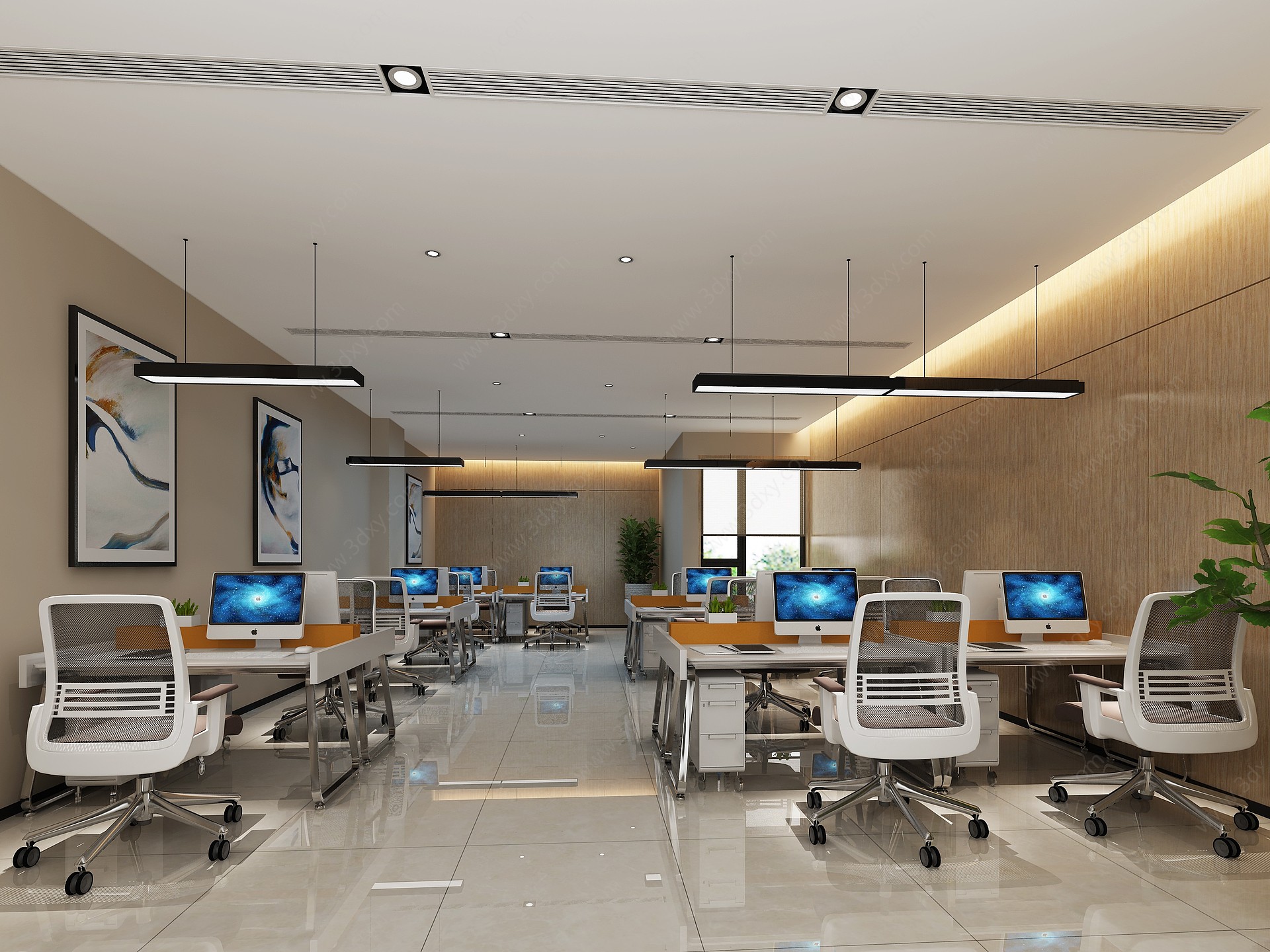 现代办公室食堂3D模型