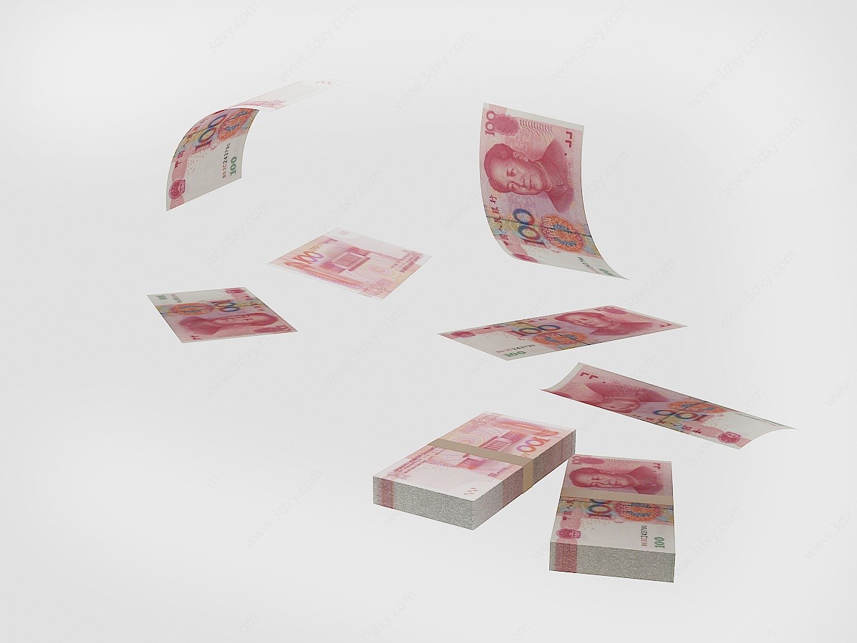 人民币100元现金纸币3D模型