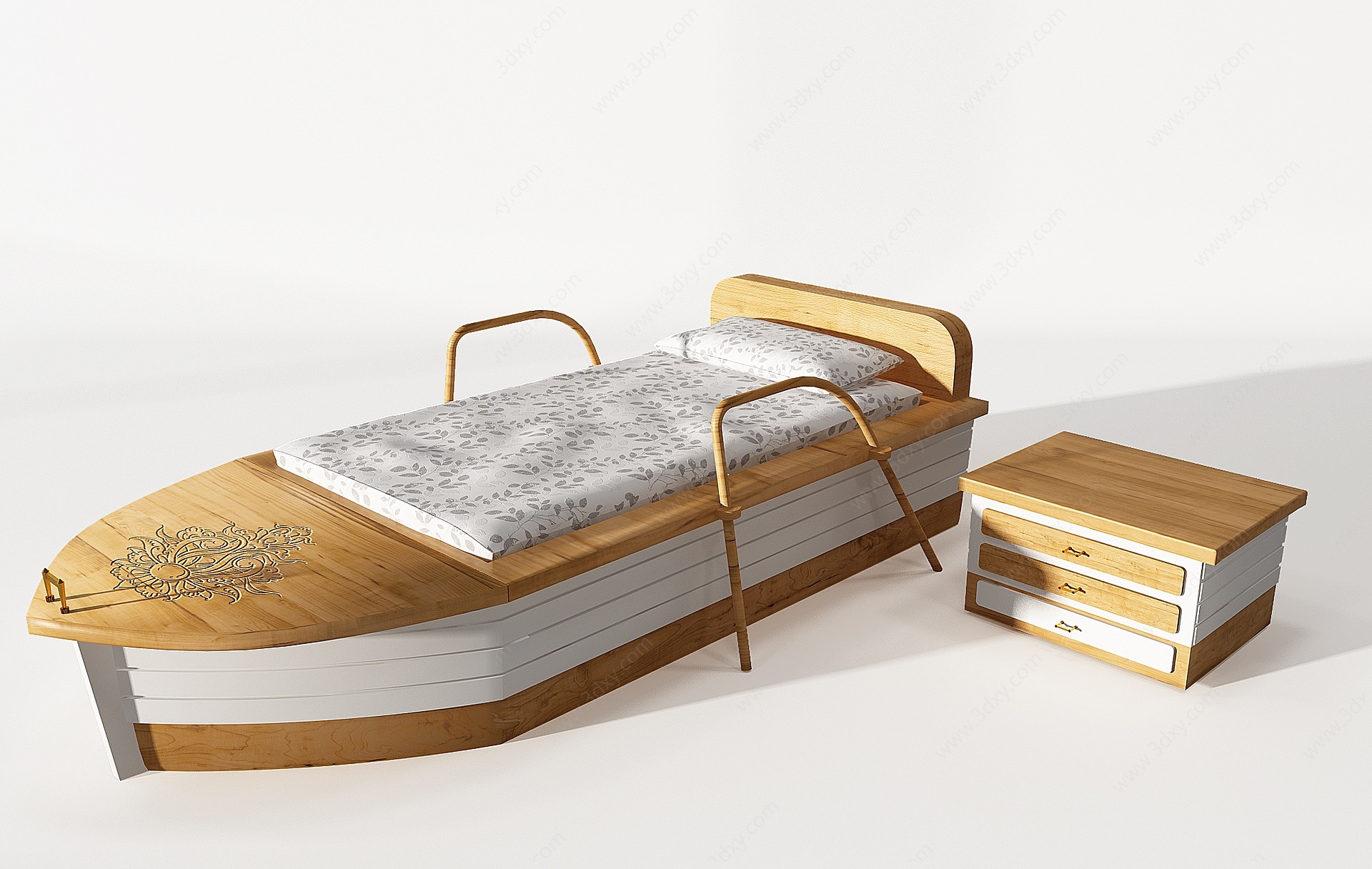 现代实木船形创意儿童床3D模型