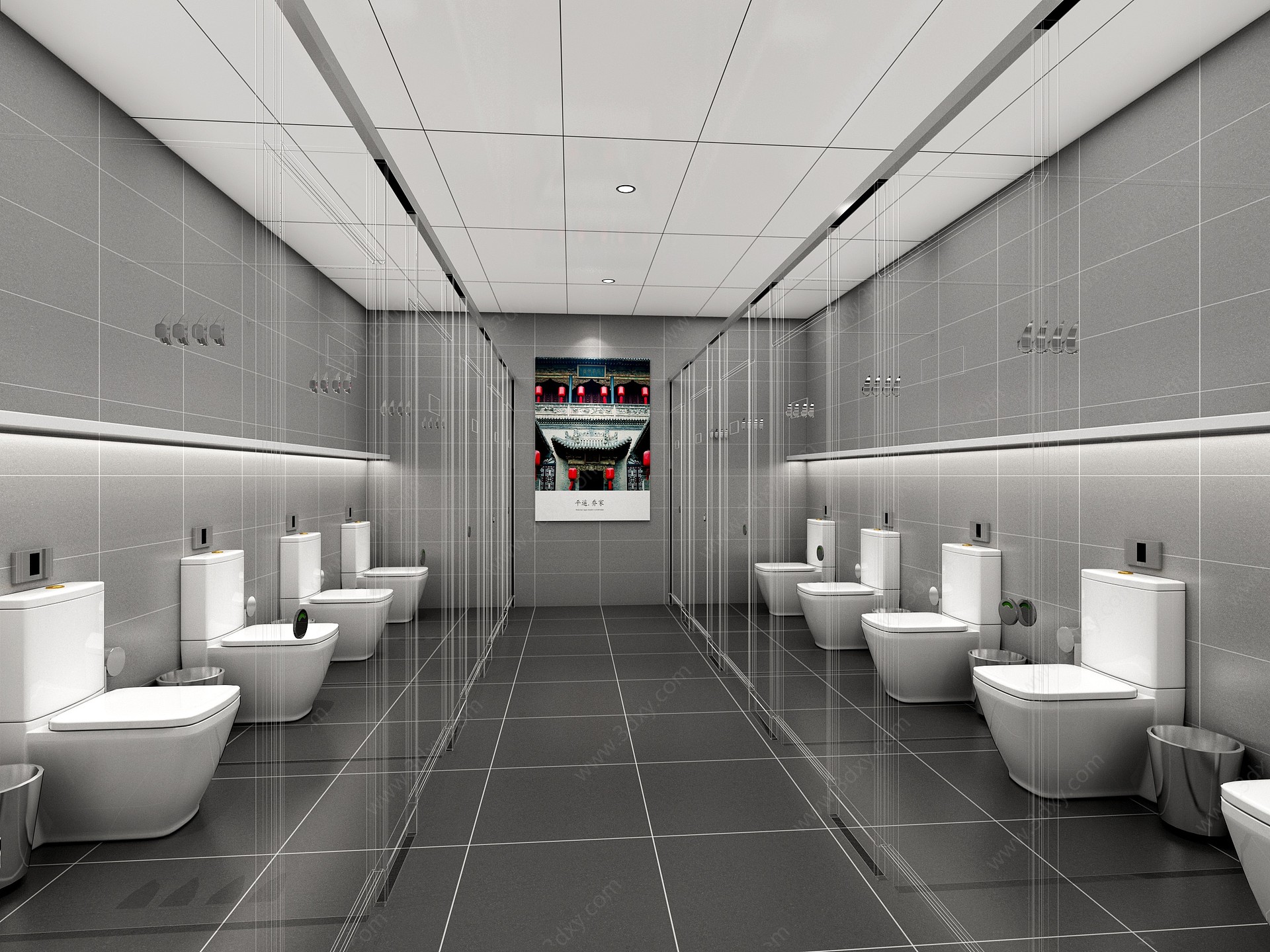 现代公共卫生间盥洗室3D模型