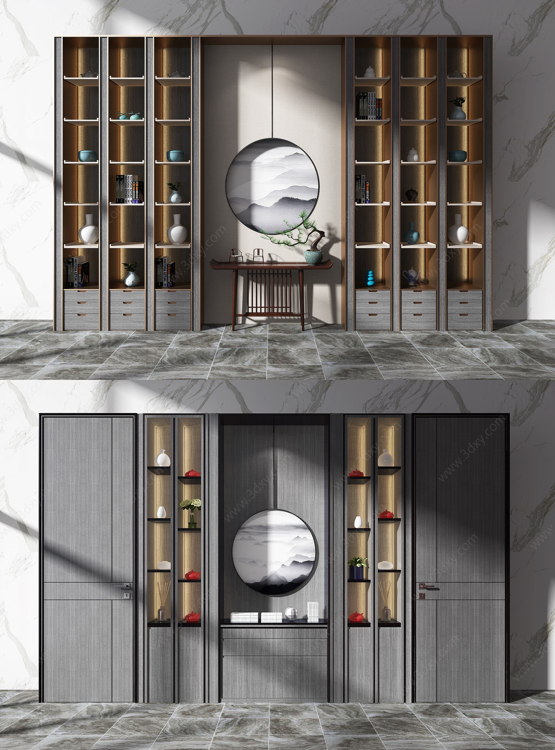 新中式装饰柜书柜组合3D模型