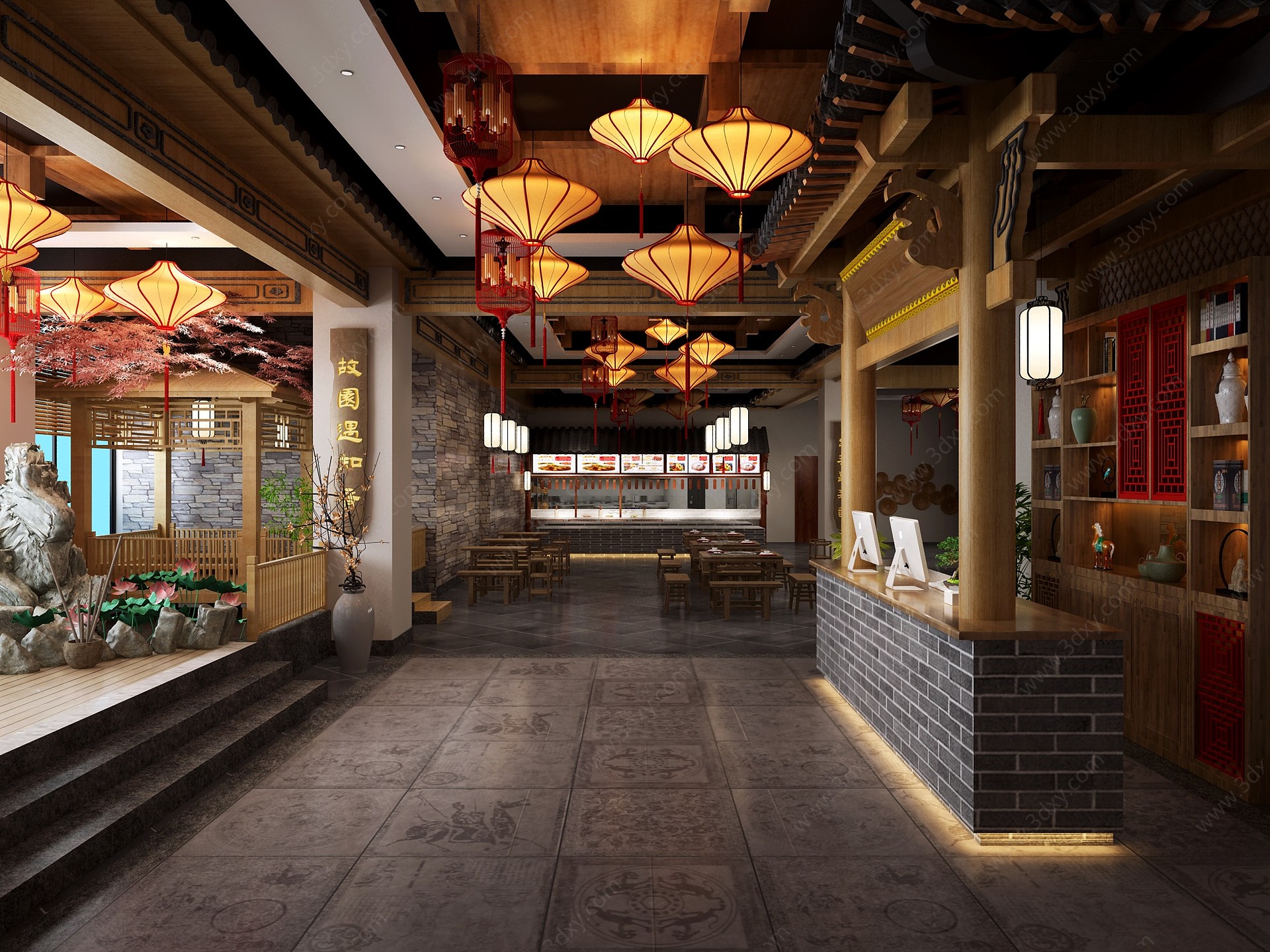 中式餐厅大厅3D模型