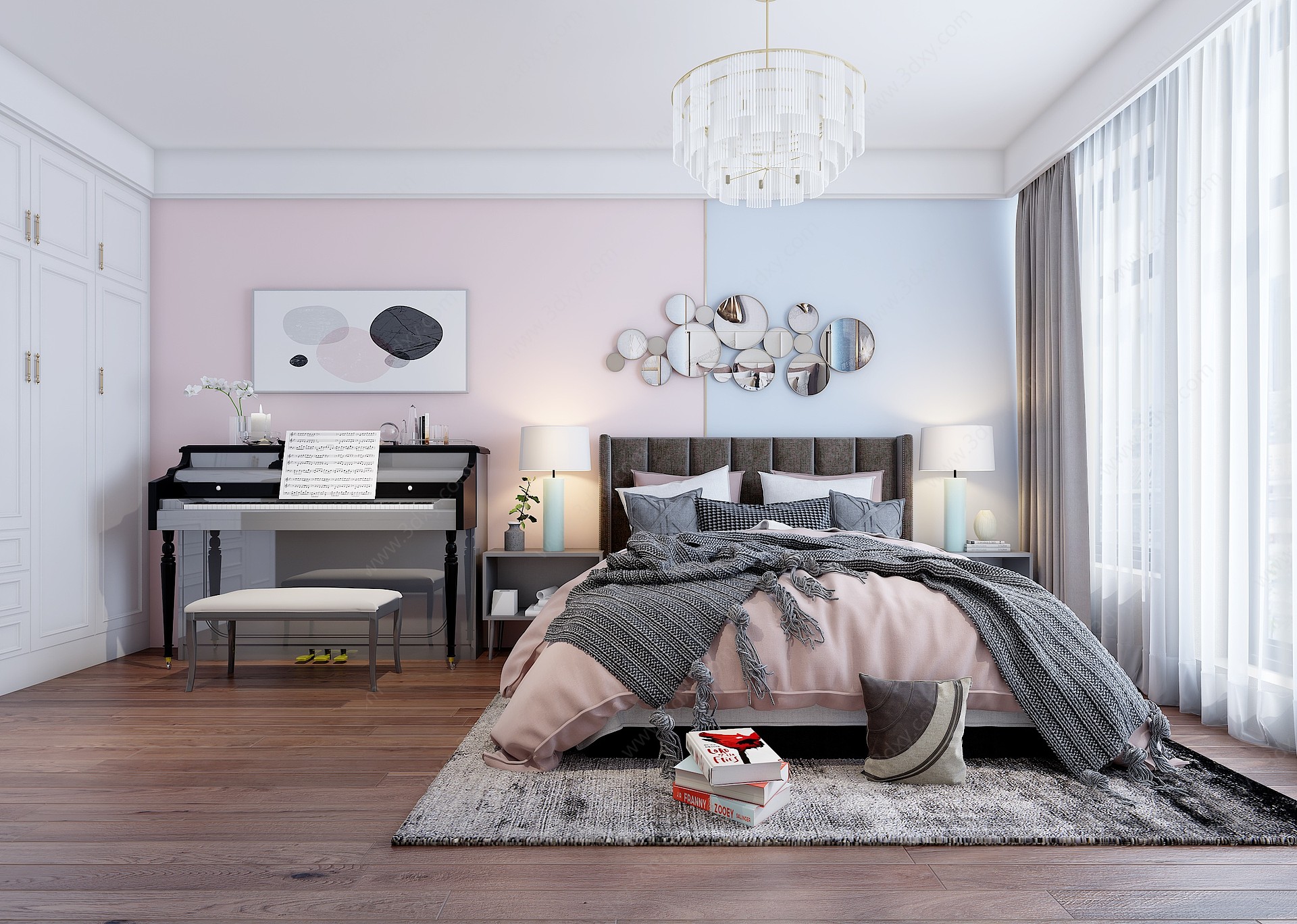 北欧女儿房卧室床具钢琴3D模型