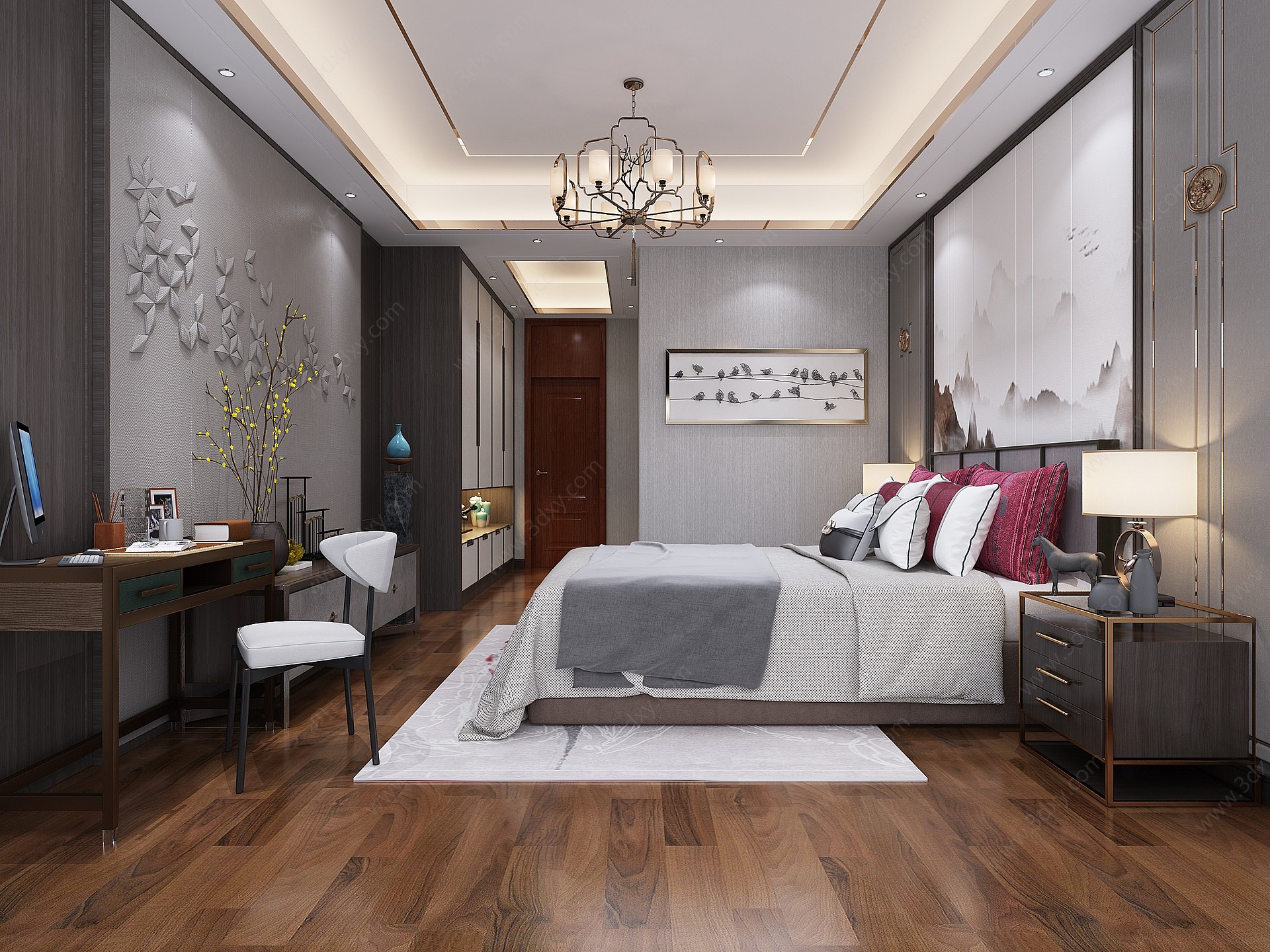 新中式主卧室床头柜3D模型