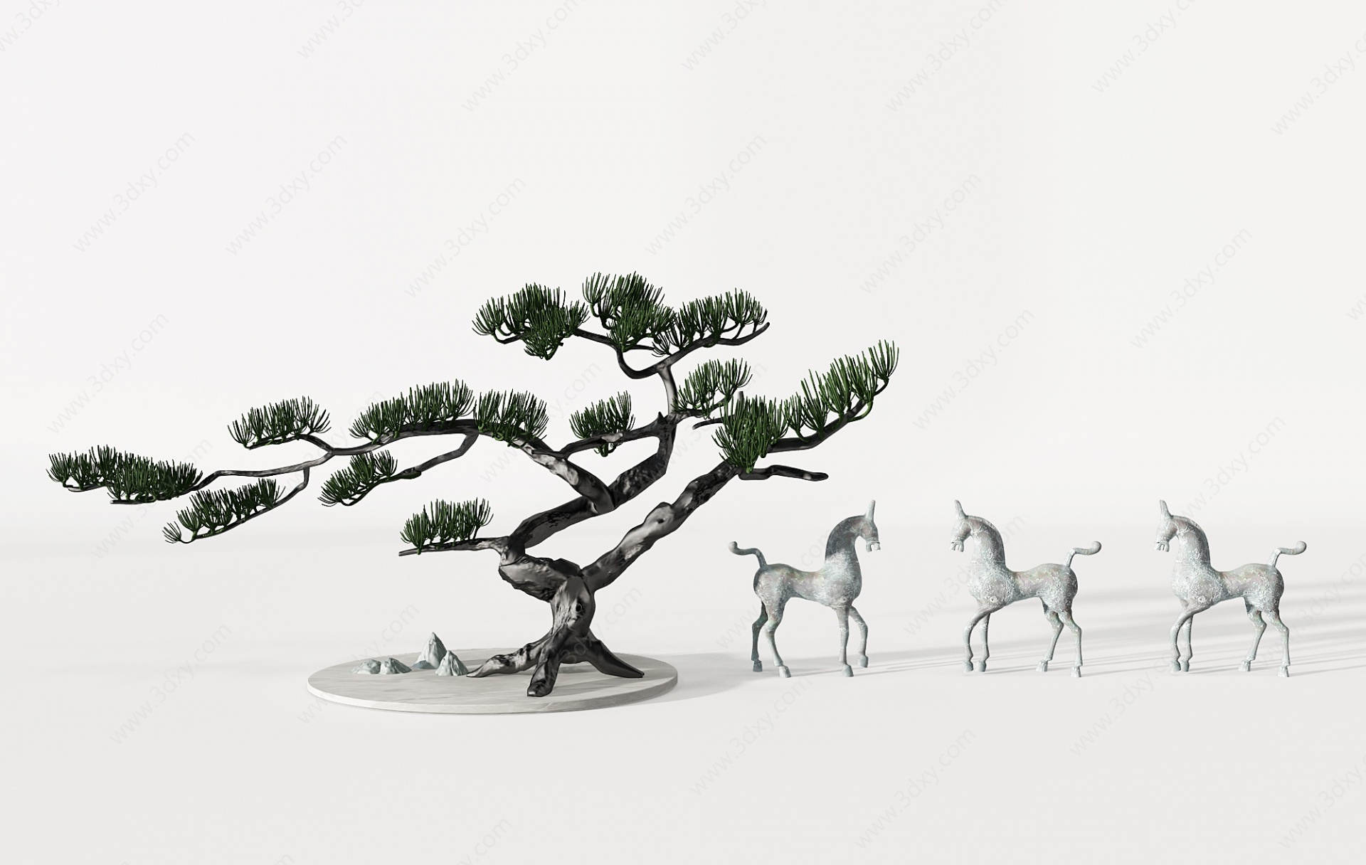 新中式松树雕塑摆件3D模型