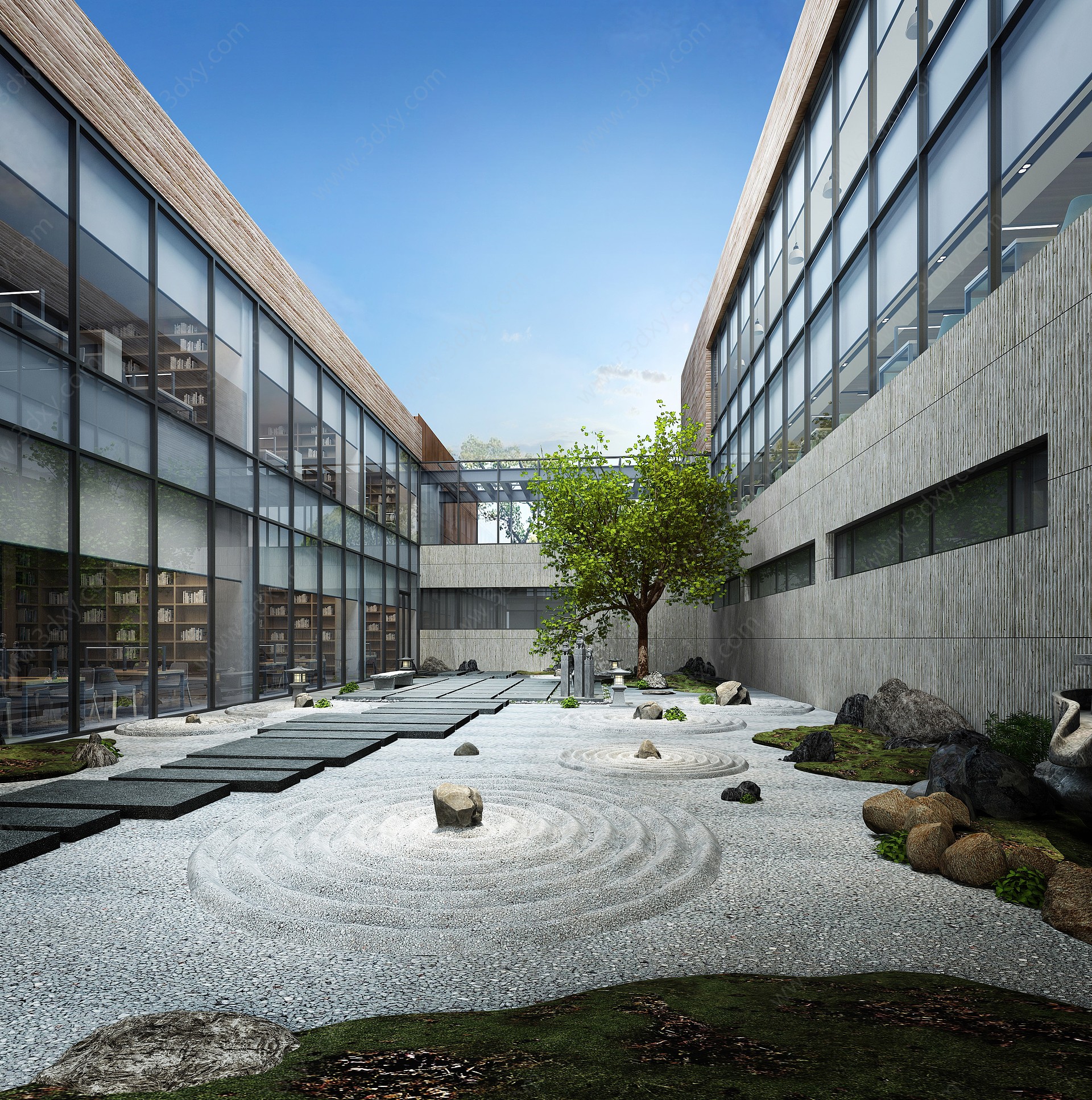 日式庭院枯山水景观3D模型