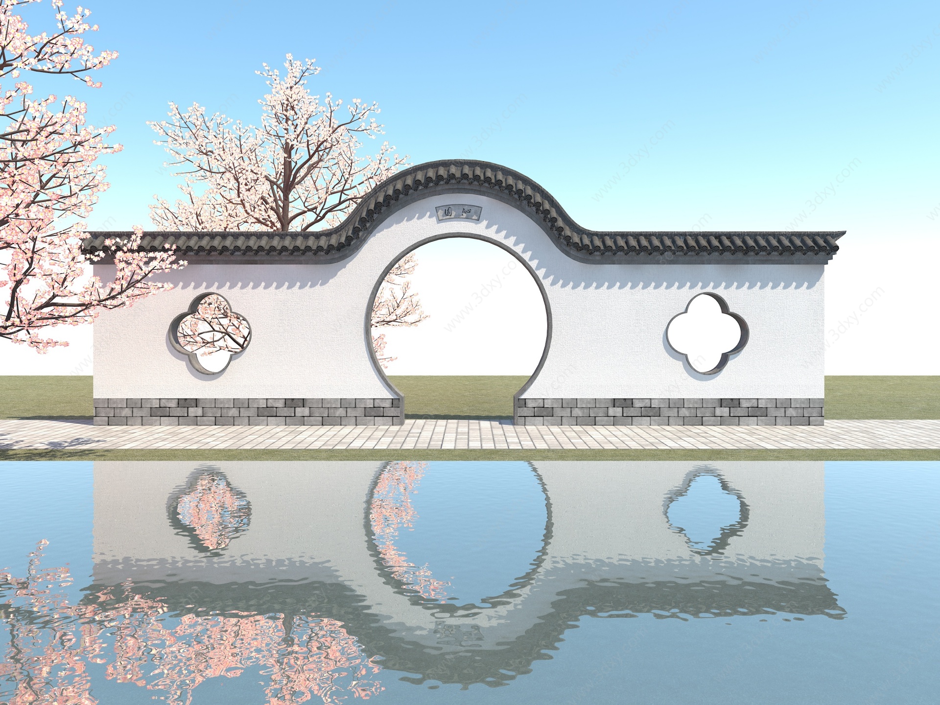 中式月亮门古建拱门3D模型