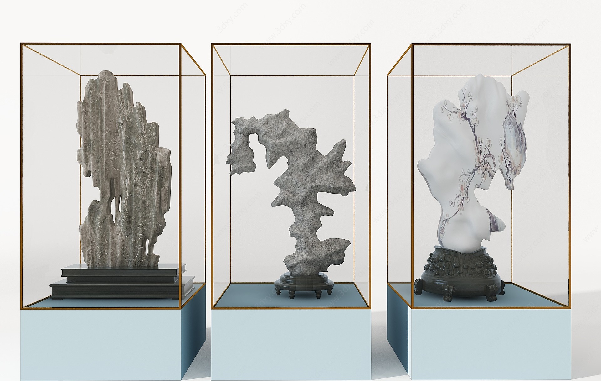 新中式石雕石头摆件摆台3D模型