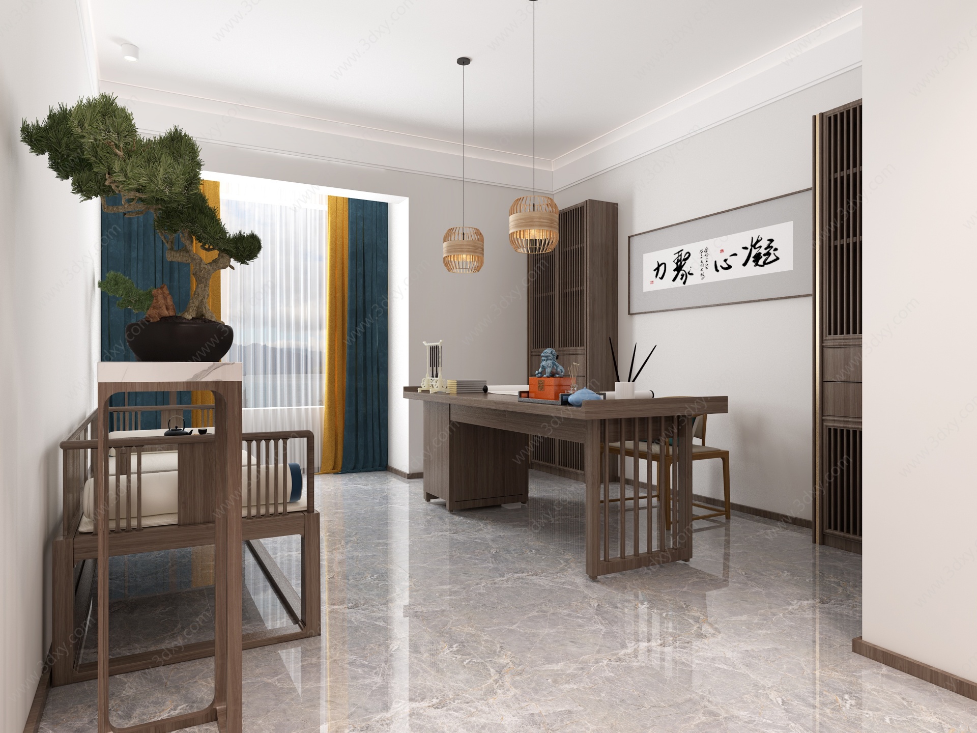 新中式家居书房3D模型