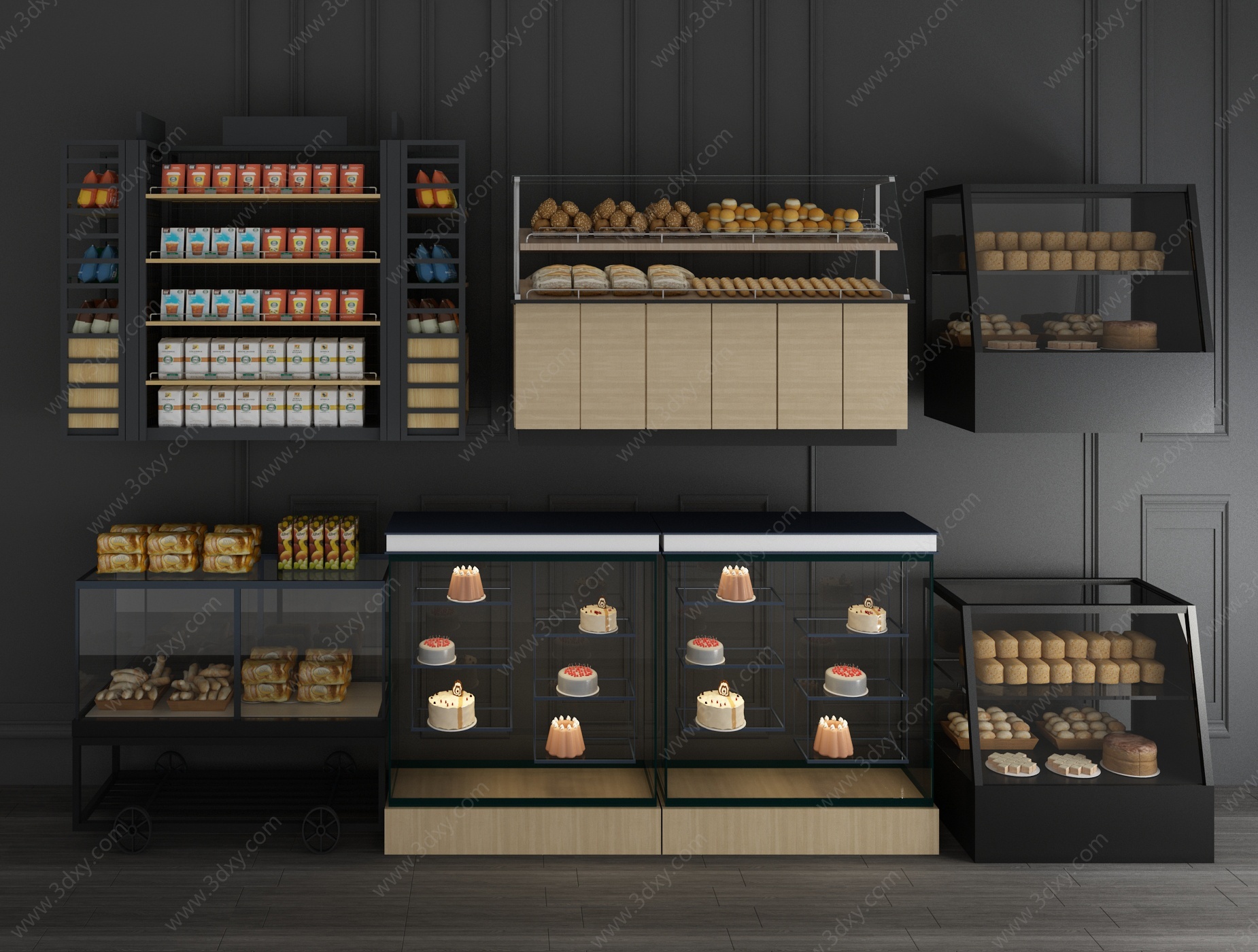 工业风蛋糕面包保鲜柜3D模型
