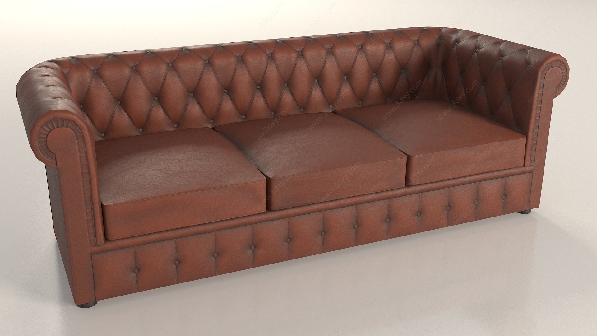 经典皮质棕色沙发3D模型