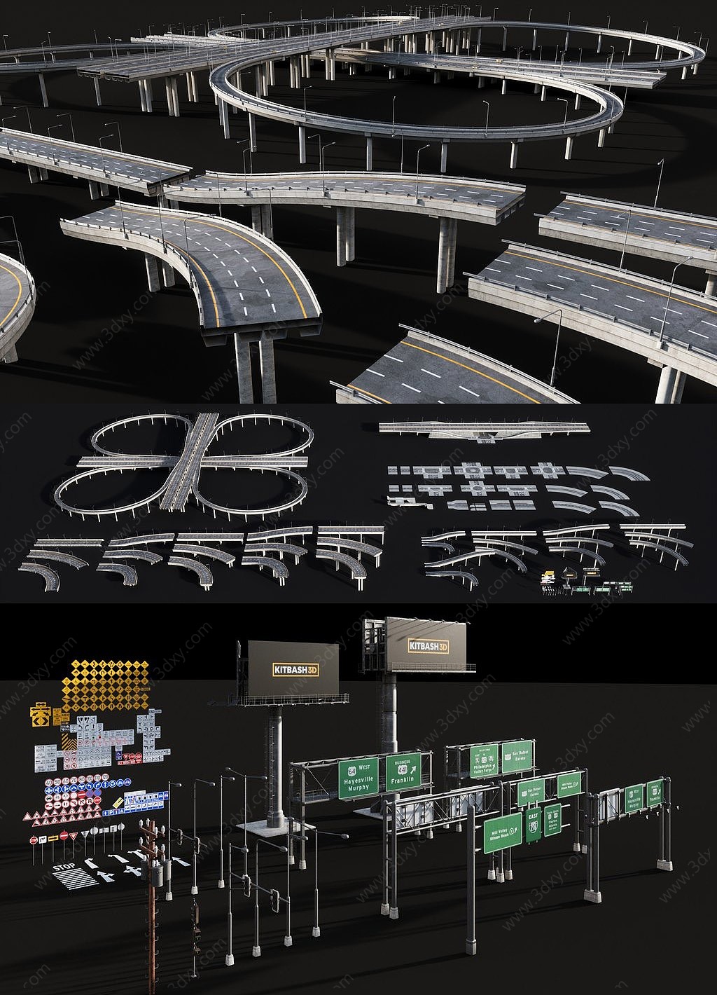 现代鸟瞰规划高架桥3D模型