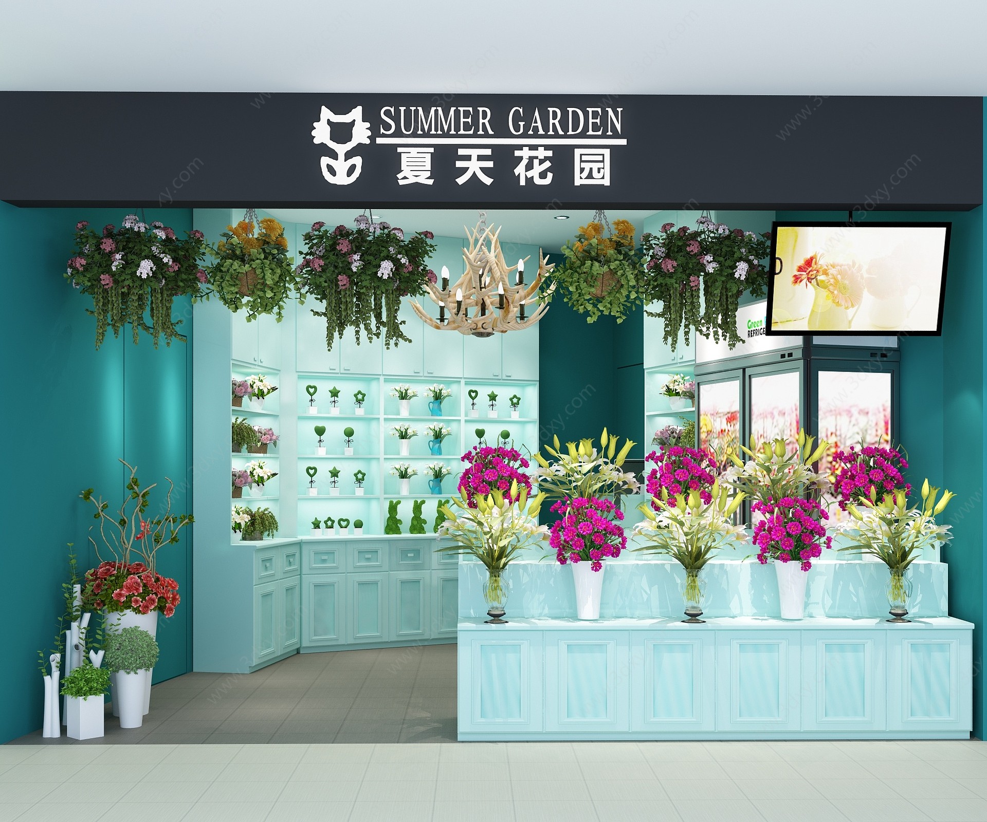 现代花店植物盆栽3D模型