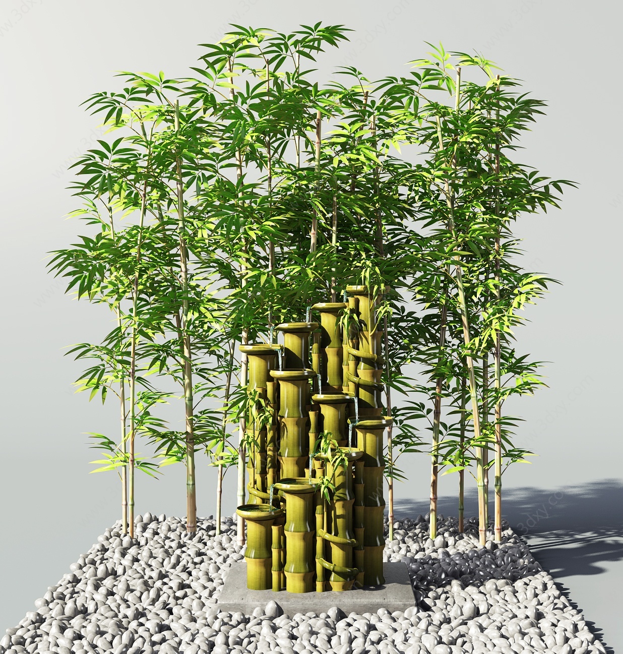 新中式竹子流水喷泉水景3D模型