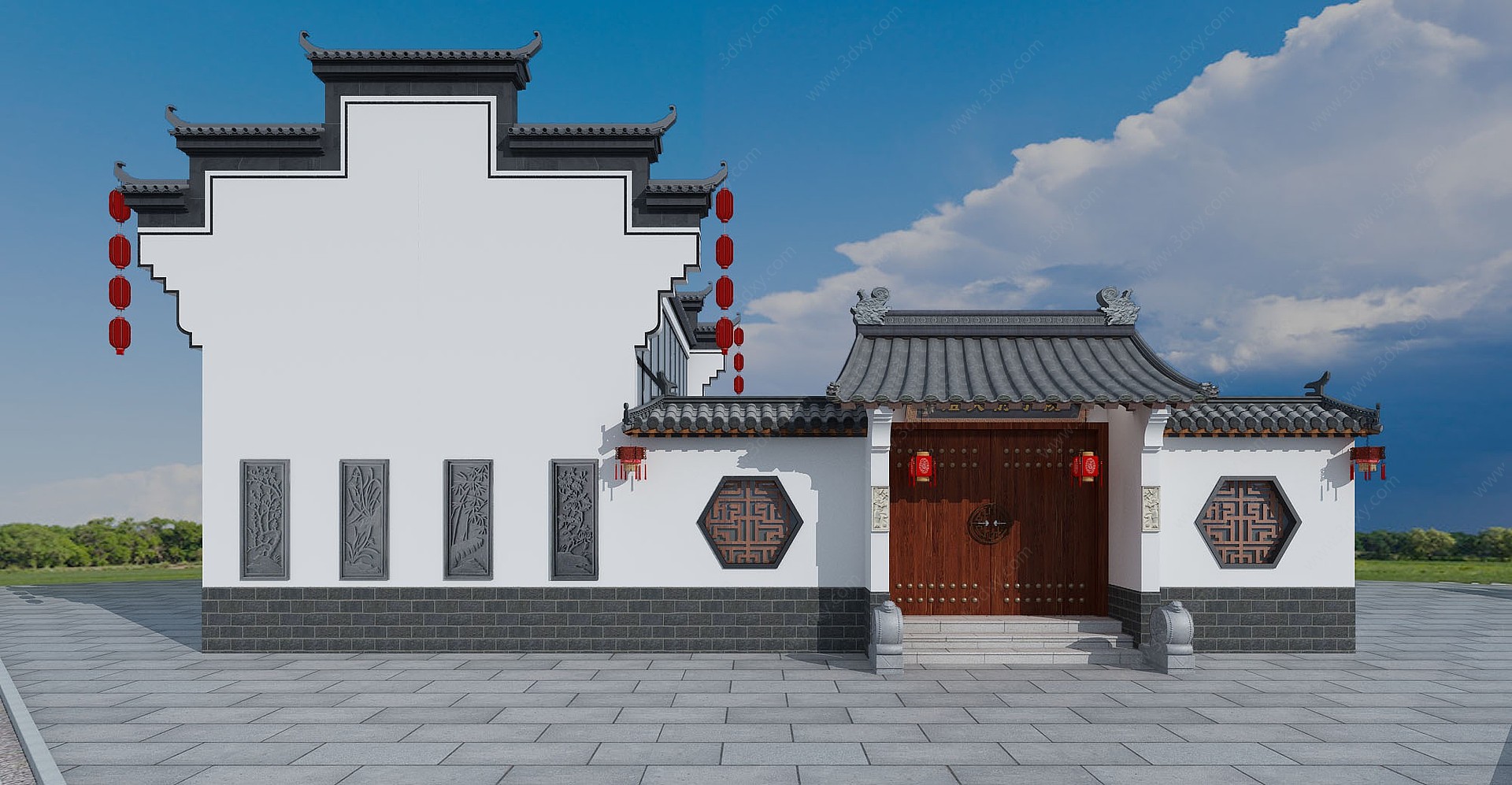 中式徽派建筑古建门头大门3D模型