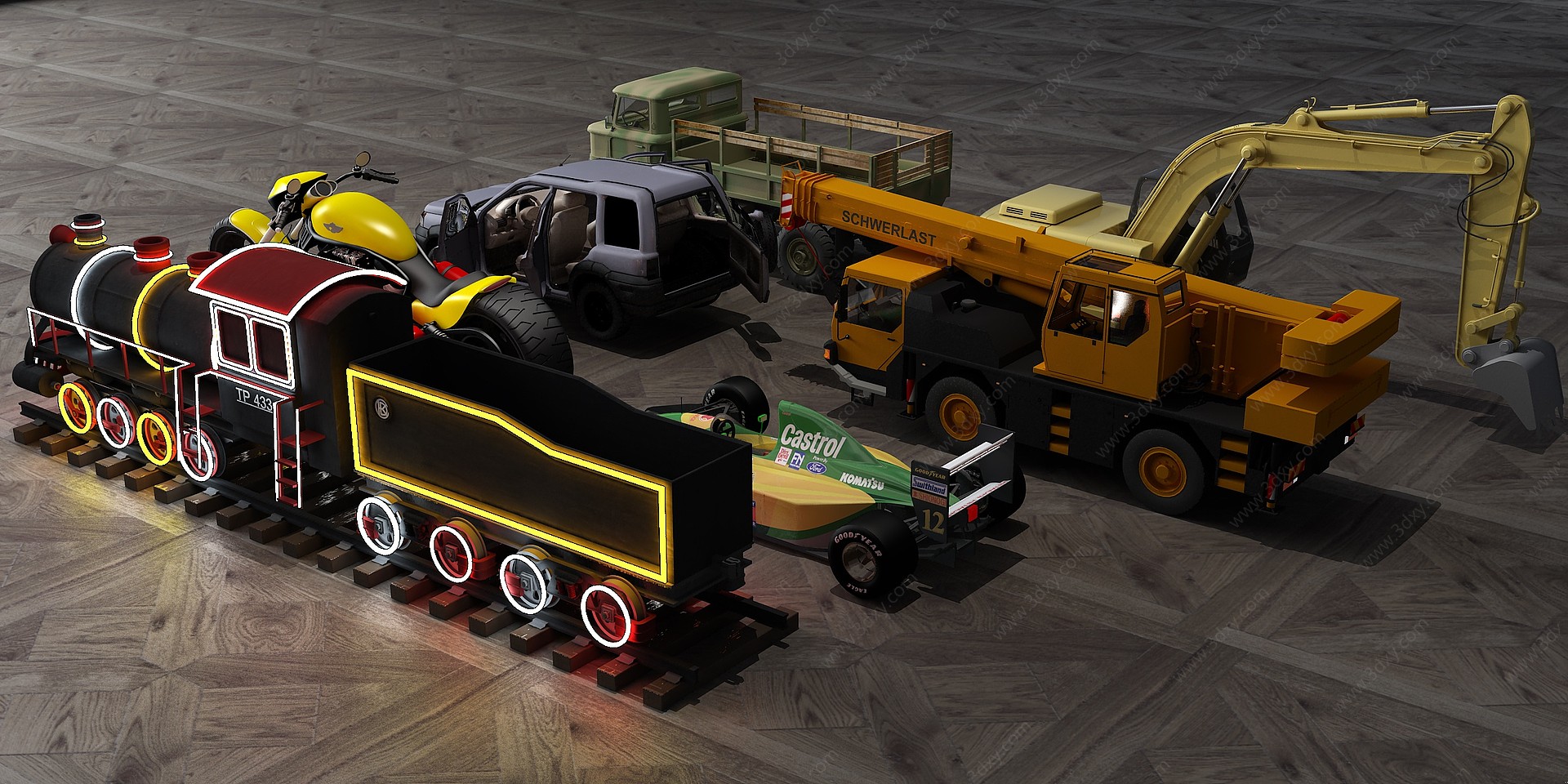 现代玩具汽车火车挖掘机3D模型