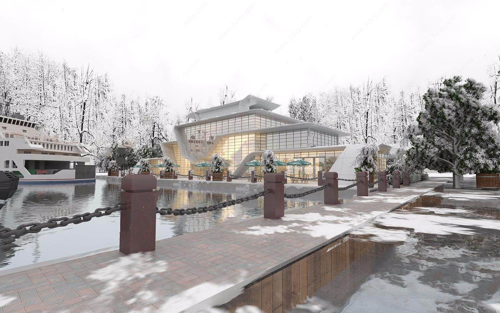 现代雪天帆船酒店3D模型
