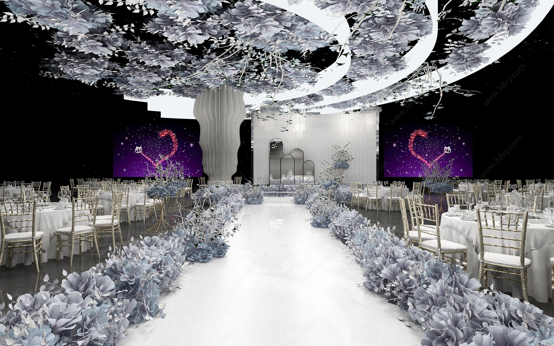 现代工装婚礼舞台宴会展厅3D模型
