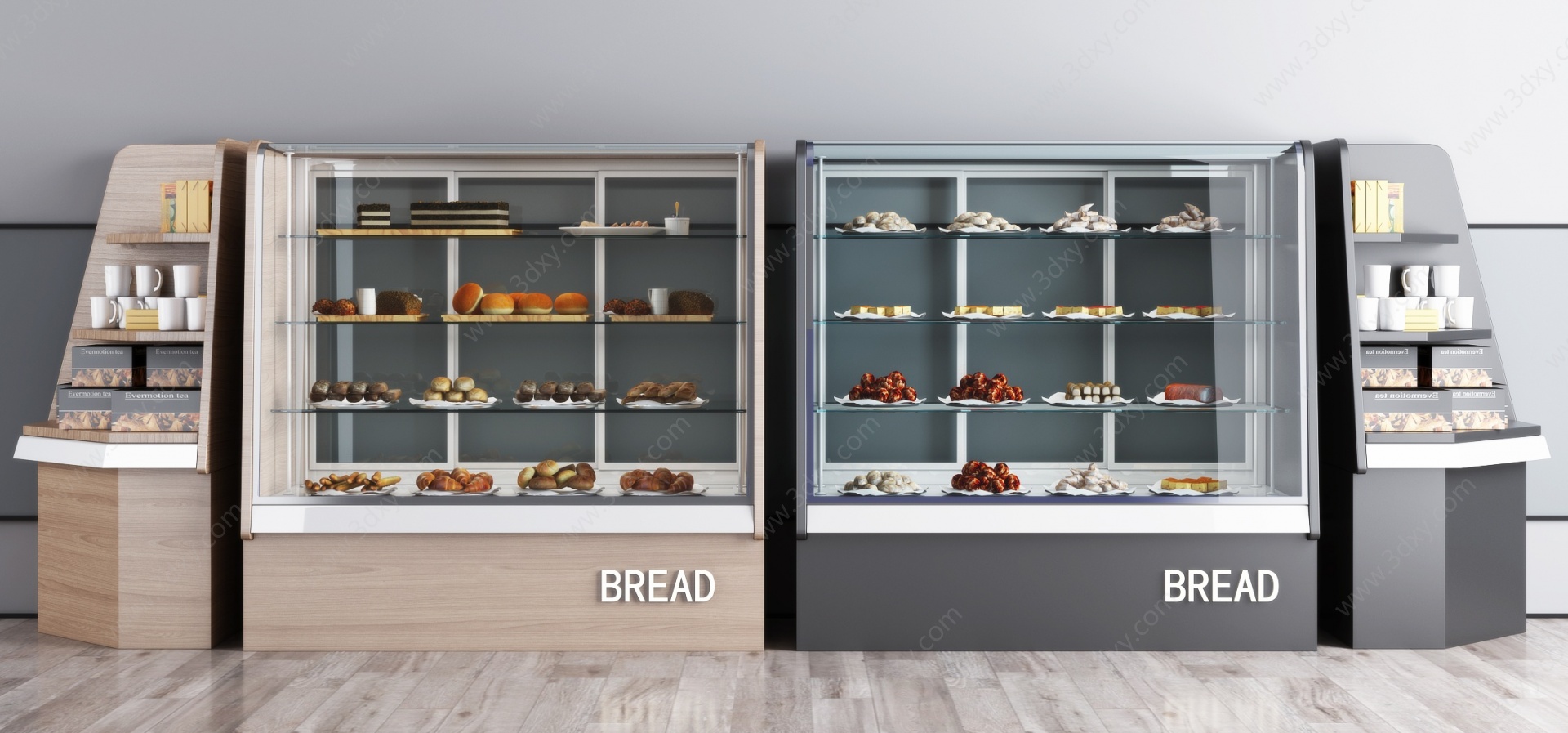 现代面包展柜组合3D模型