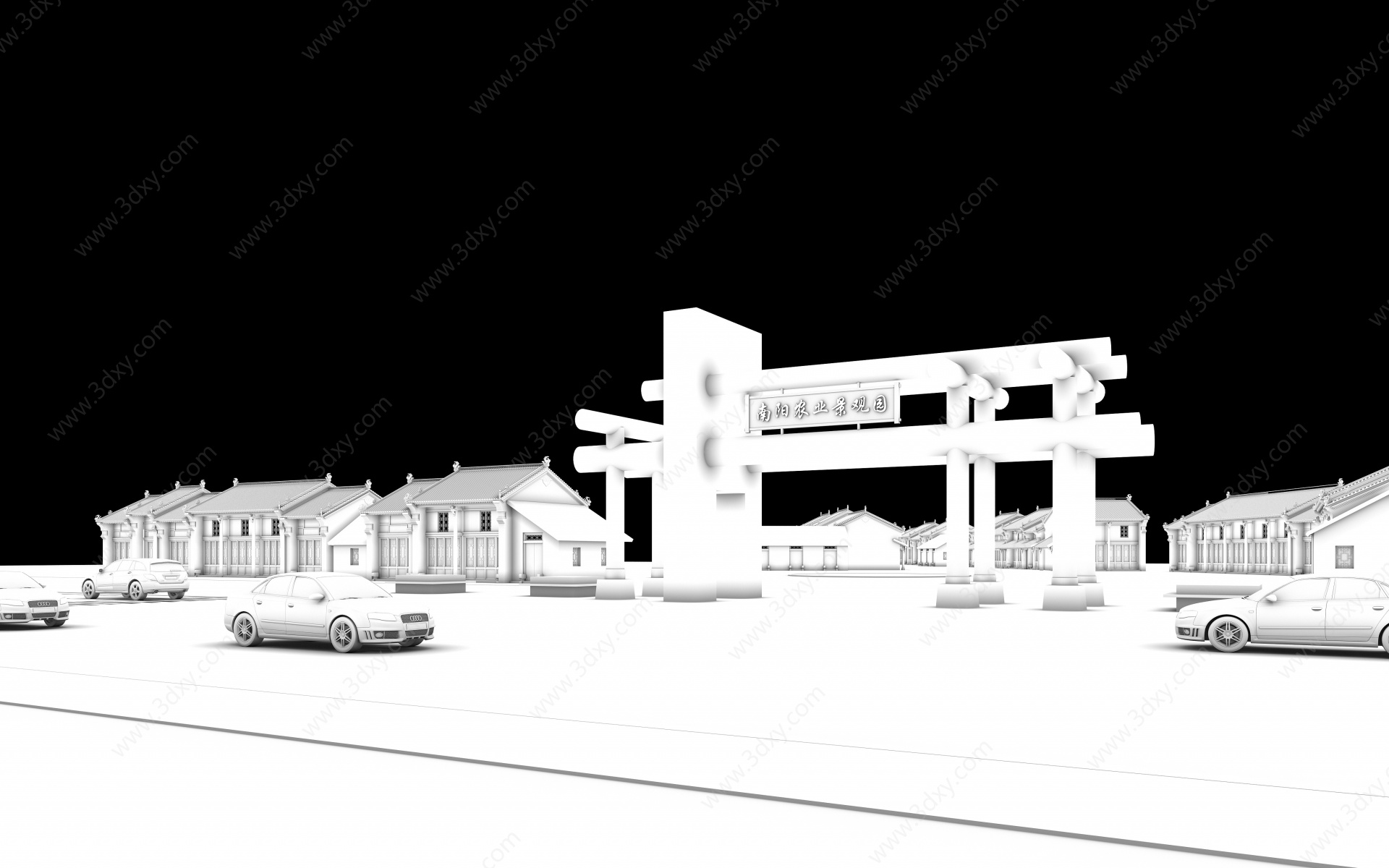 新中式仿古建筑街道3D模型