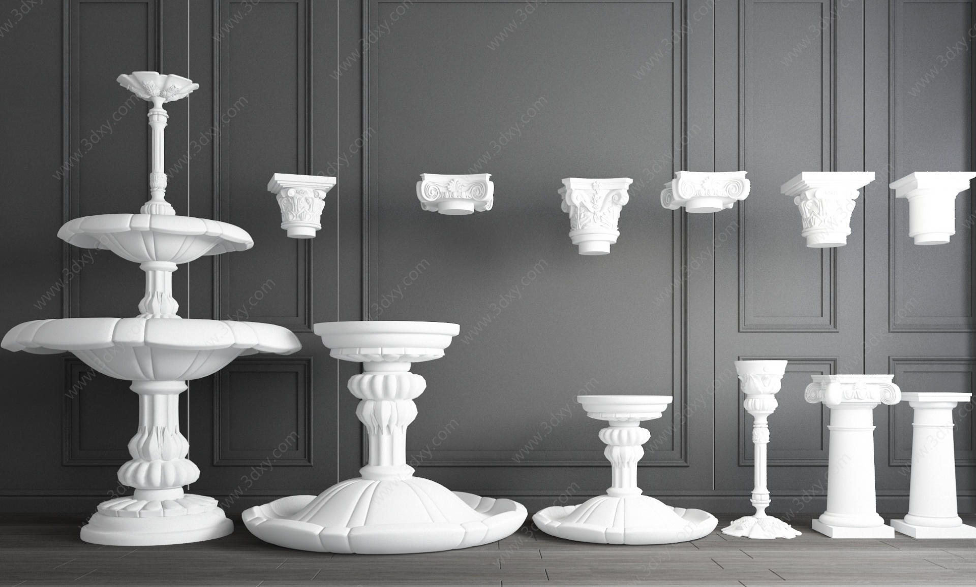 欧式罗马石膏柱花池喷泉3D模型