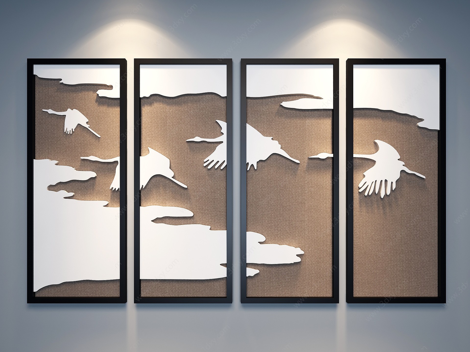 新中式立体白天鹅装饰画3D模型