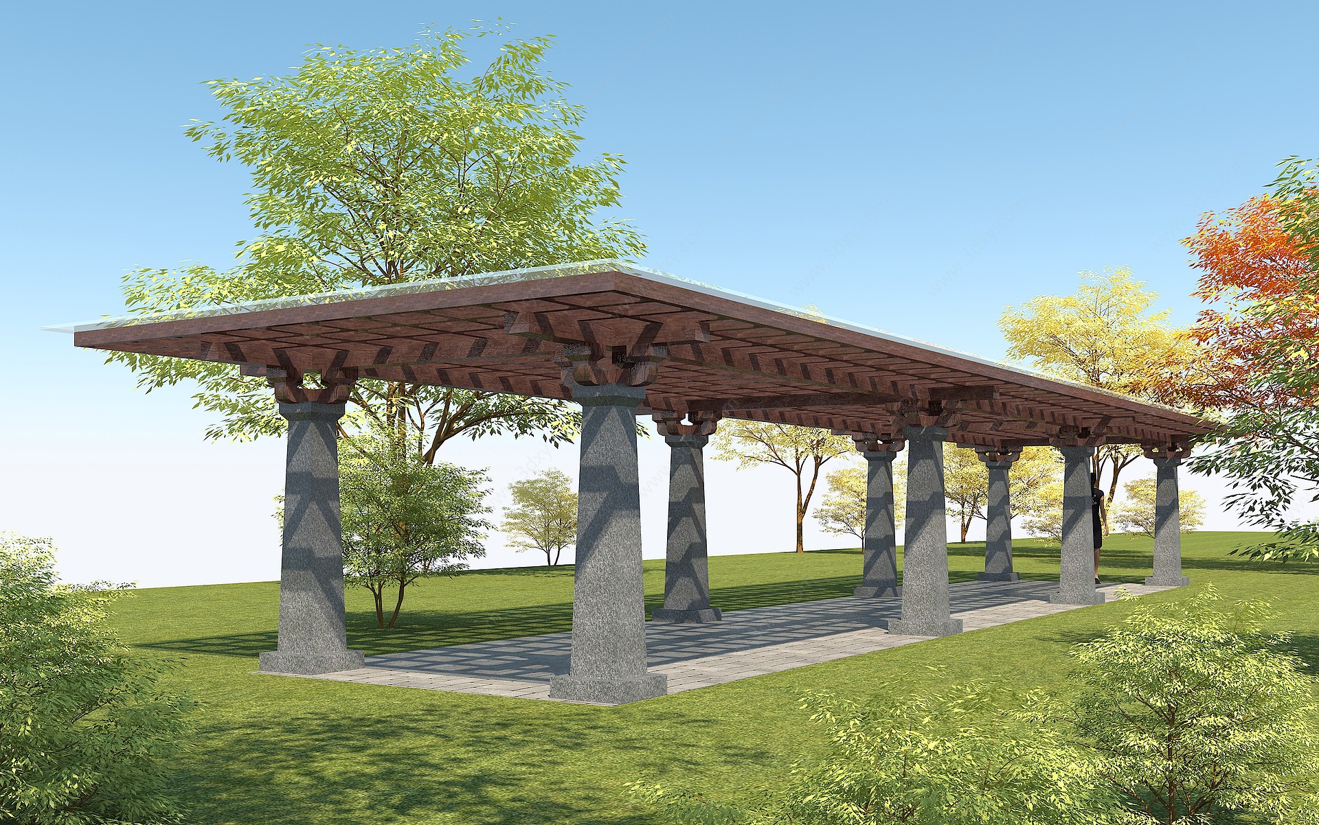 新中式廊架花架长廊景观3D模型
