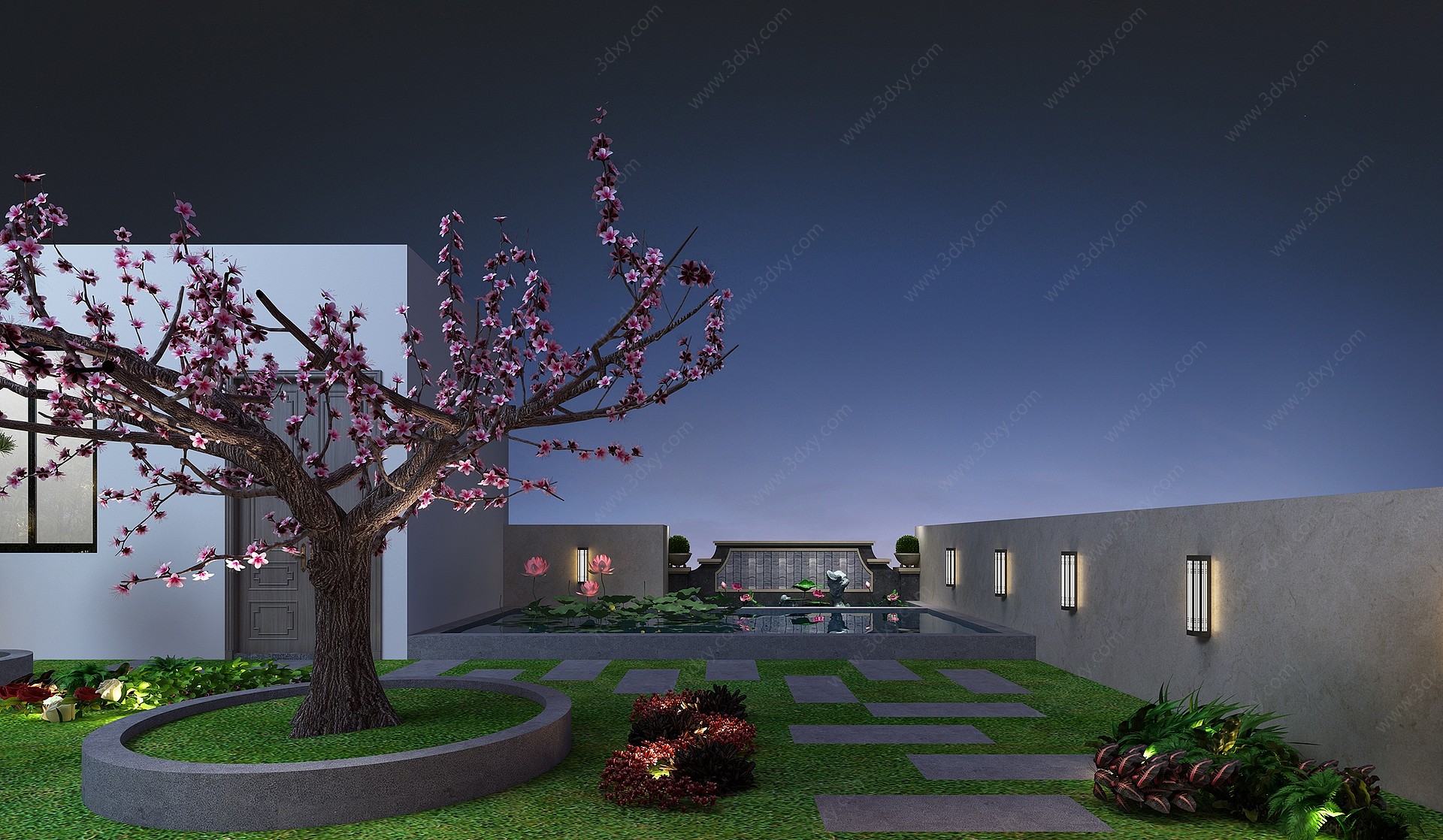 现代花园楼顶景观竹子3D模型