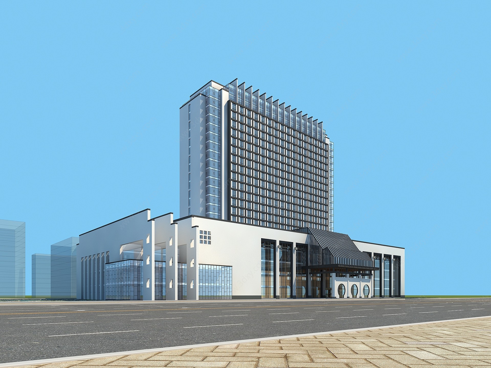 新中式酒店建筑3D模型